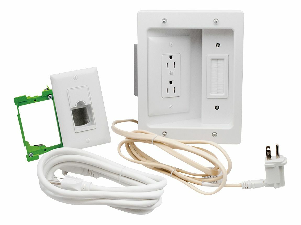Sanus Legrand In-Wall Cable Concealer Recessed Power Kit for Mounted TVs white
