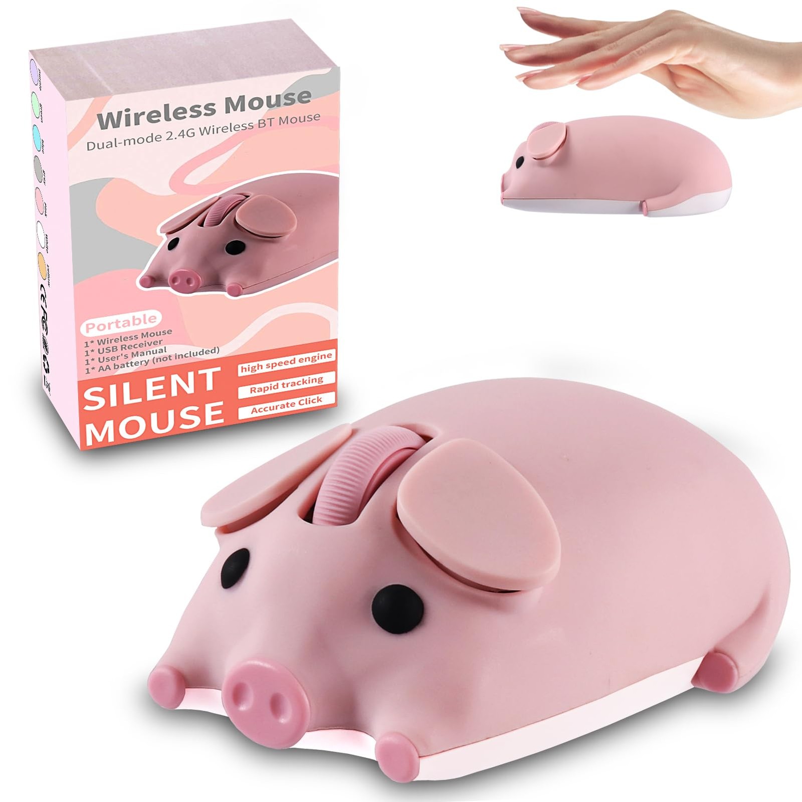Wireless Mouse Dual Mode Bluetooth 5.1/2.4G USB Lovely Cute Animal Pig Shaped...