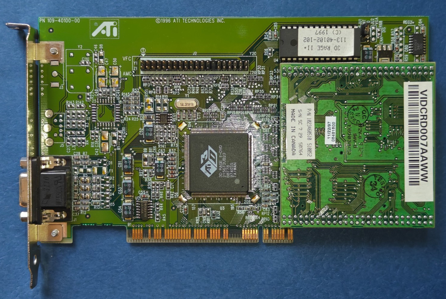 ATI 3D Rage II+ MACH64 PCI SVGA Video Card with memory expansion board to 4MB