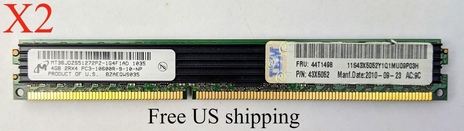 IBM 4GB 2RX4 PC3 10600R Server Ram Memory Module Set of 2