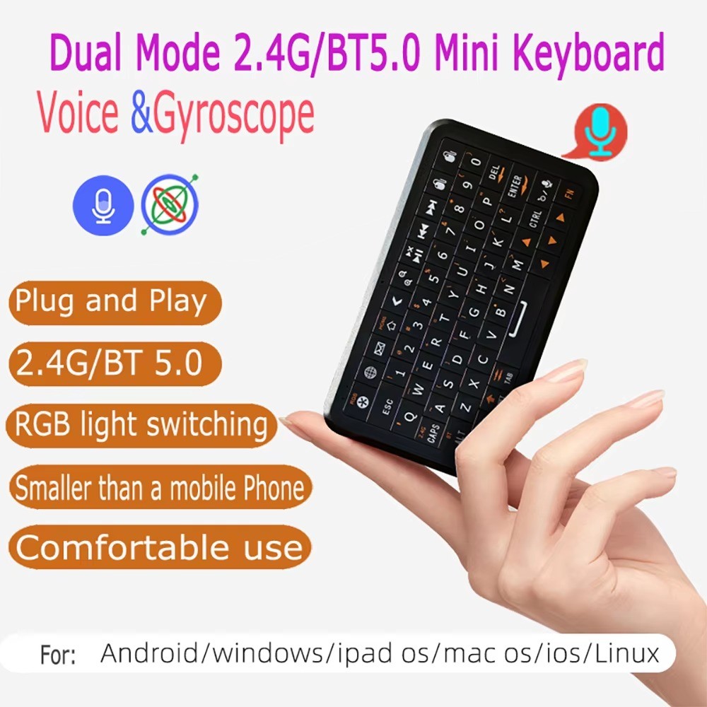 Mini Wireless Keyboard Gyro Air Mouse 2.4G BT5.0 Backlit for Android TV Box PC