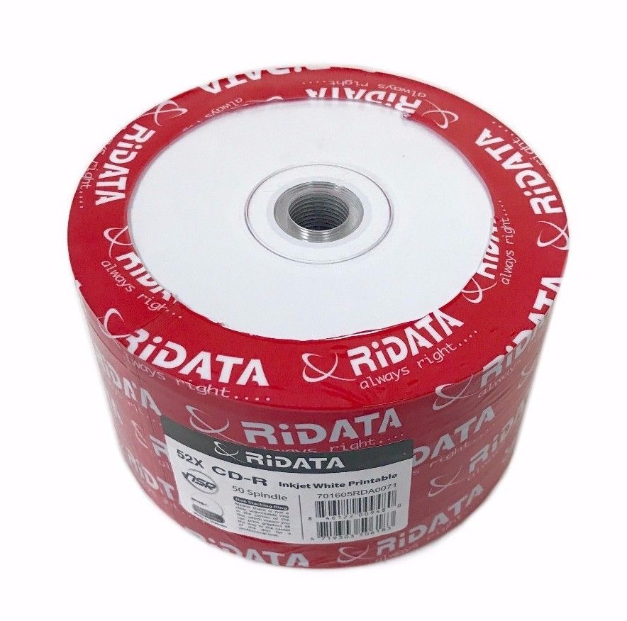 50 RIDATA Blank 52X CD-R CDR White Inkjet Hub Printable 700MB Recordable Disc