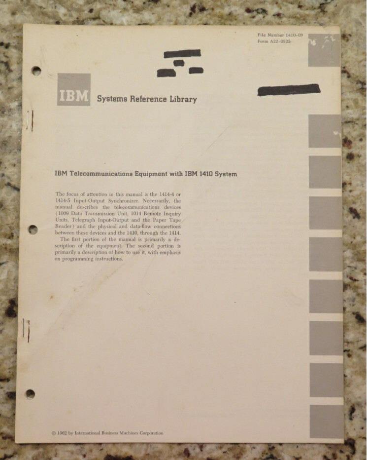 Vintage IBM Telecommunications Equipment with IBM 1410 Systems Ref dated 1963