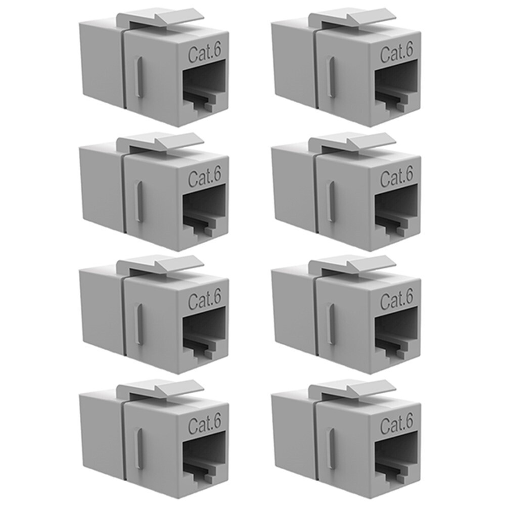 8x Cat6 RJ45 F/F Ethernet Coupler Joiner Snap-In Jack Keystone Wall Plate Gray