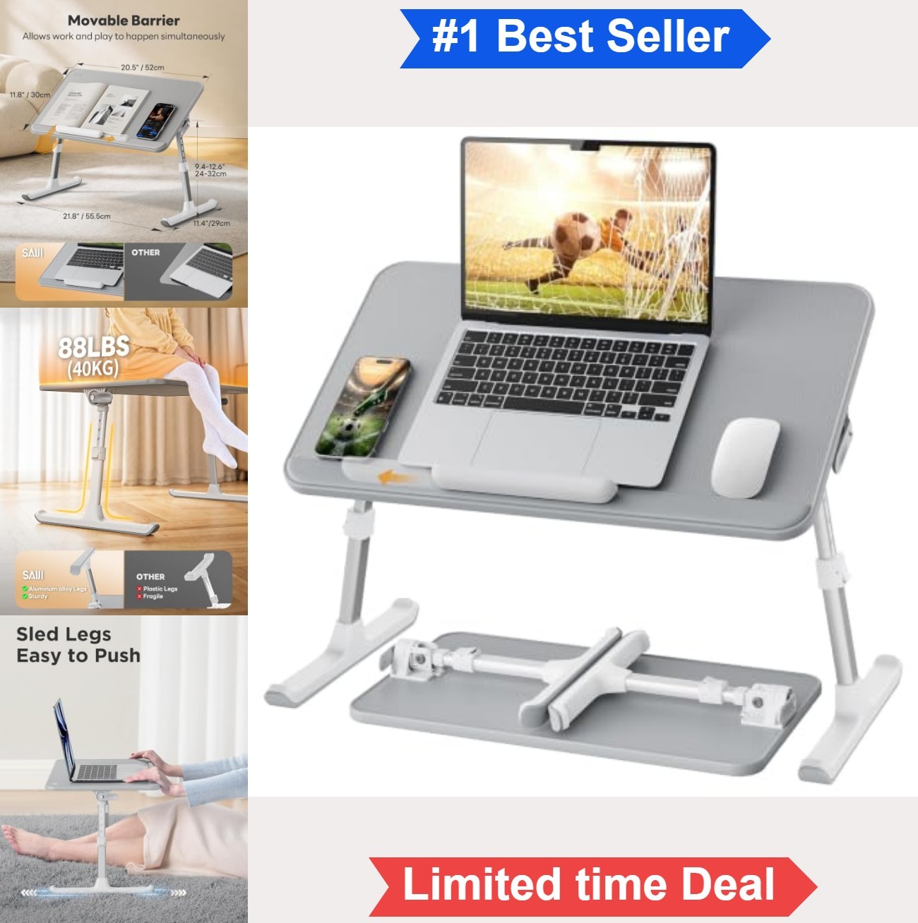 Non-Slip Leather Lap Desk Laptop Bed Tray Table Adjustable Height Foldable
