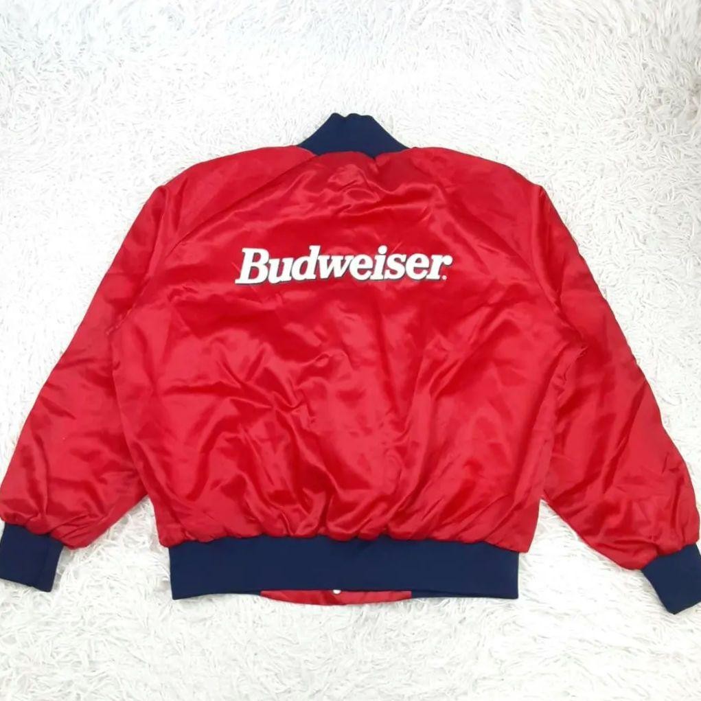 Rare Budweiser Nylon Jacket Red Made In USA 80s Vintage