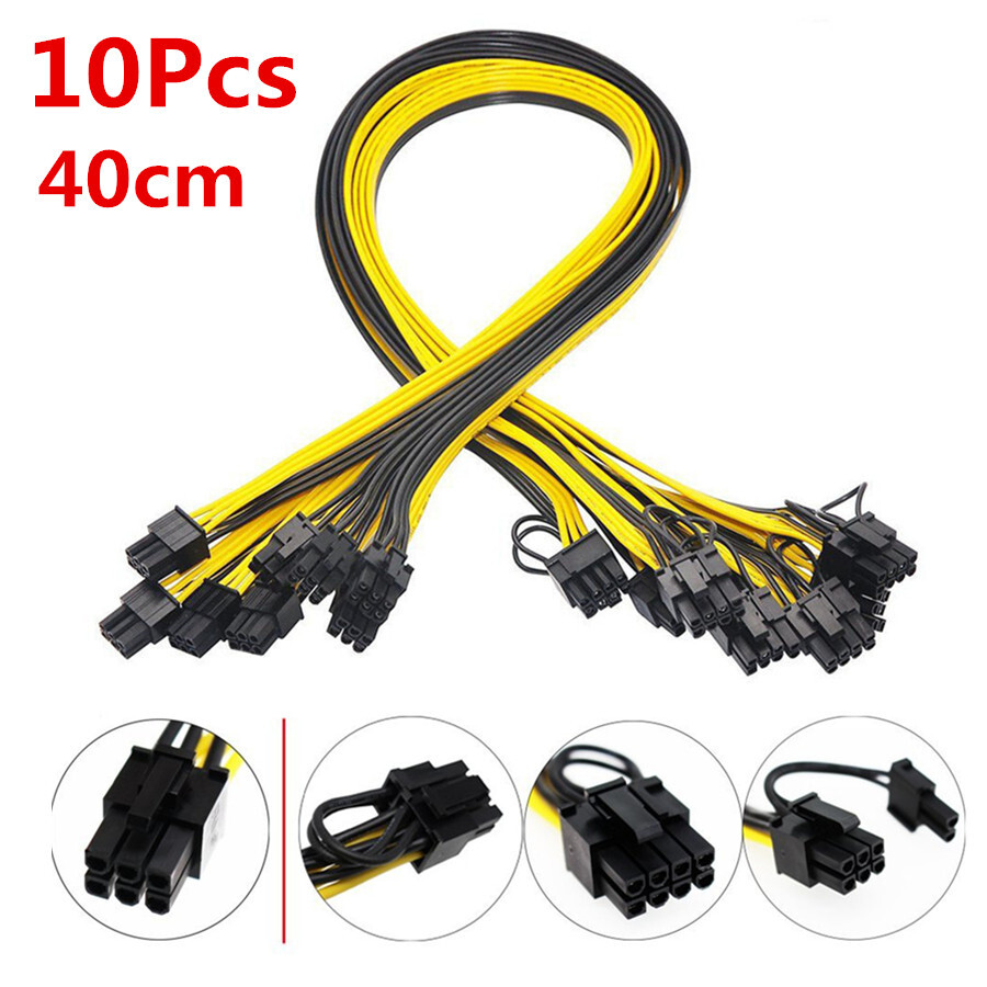10Pcs/lot 40cm 6 Pin to 8 Pin (6+2) PCIE PCI-E Breakout Cable 18AWG Mining Cord