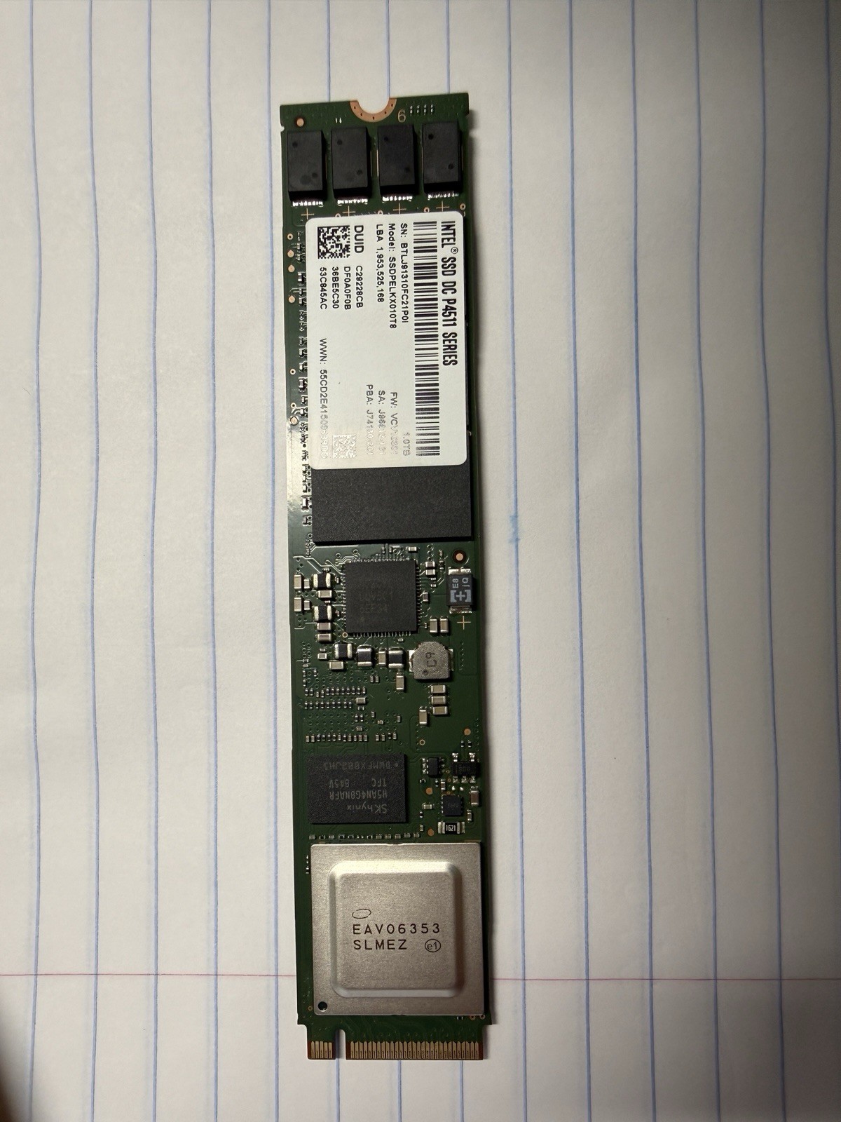 Intel DC P4511 Series 1TB SSD M.2 NVMe PCIe Solid State D. SSDPELKX010T8L1  100%