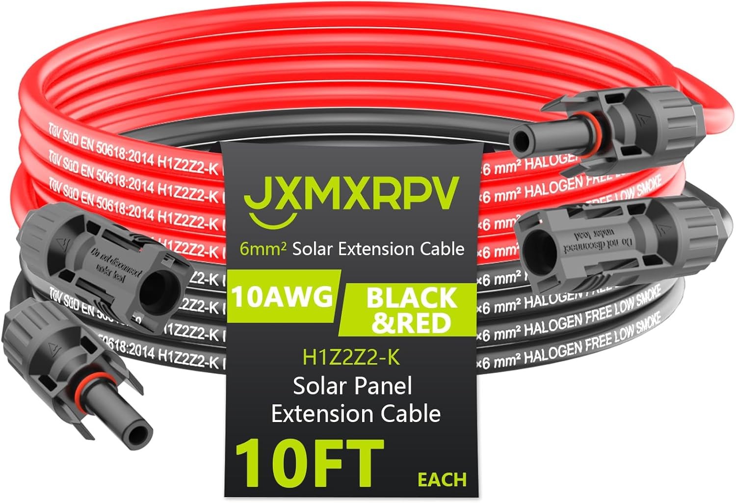 Solar Extension Cable 10Ft 10AWG Waterproof PV Wire Connector For Solar Panels