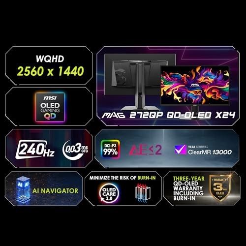 MSI MAG 272QP QD-OLED X24 27-INCH WQHD GAMING MONITOR, 2560 X 1440 -  BLACK