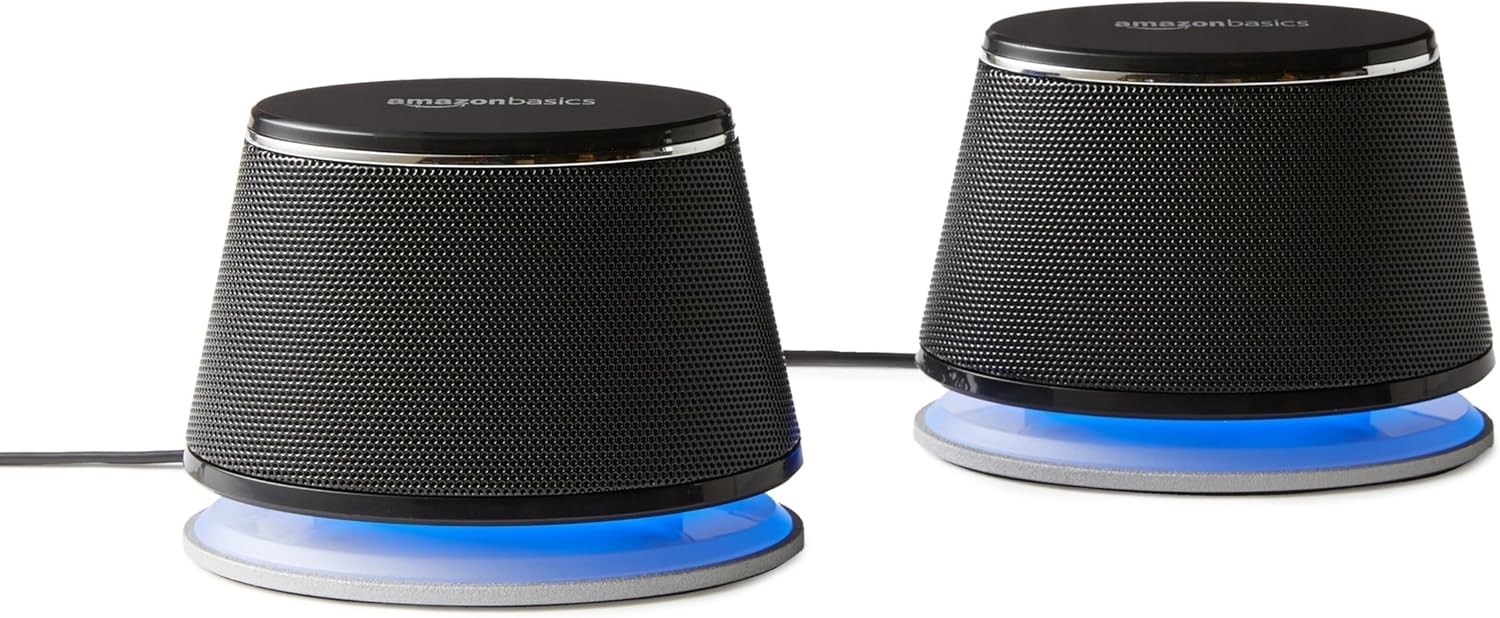 Amazon Basics USB-Powered Computer Speakers with Dynamic Sound Black NIB