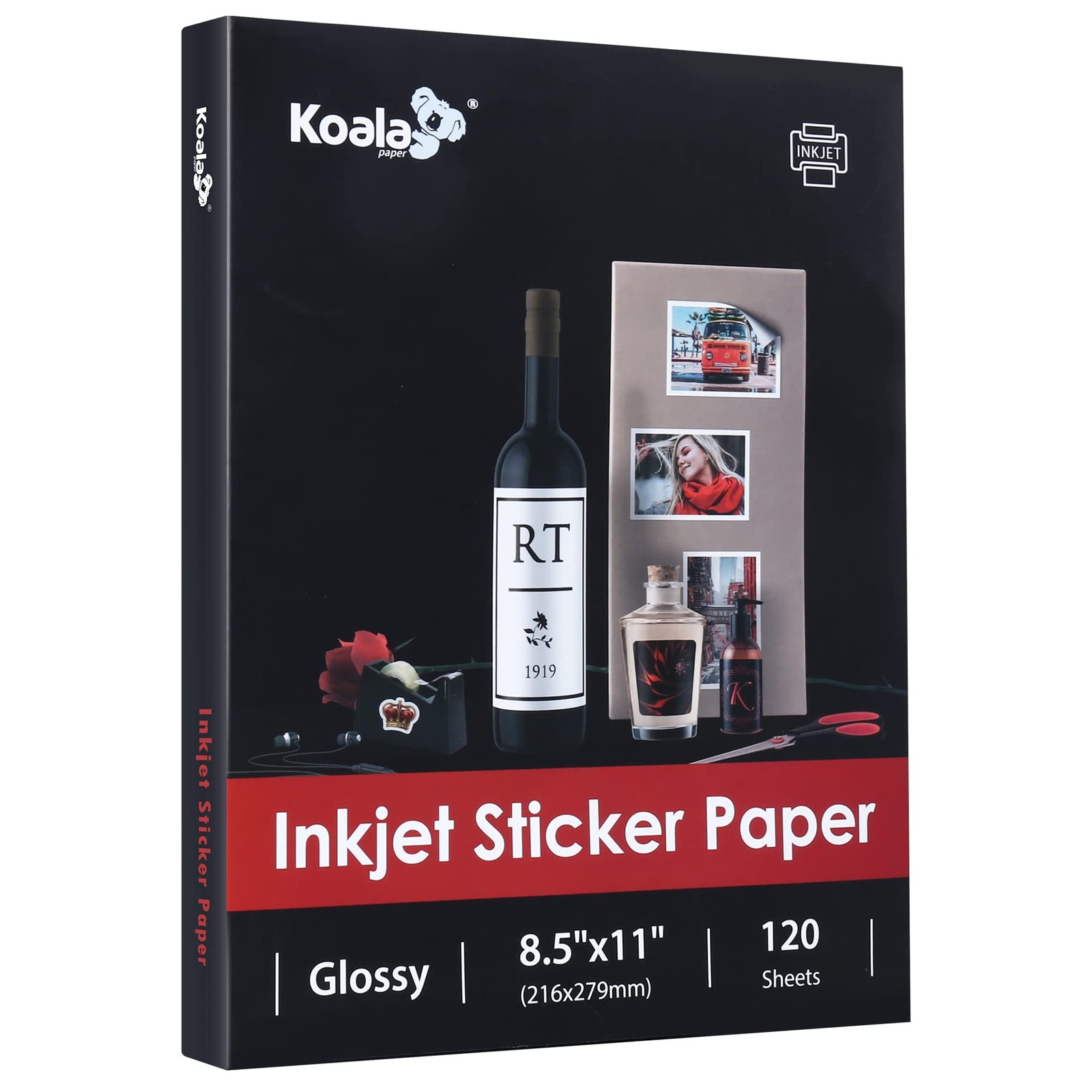 Printable Glossy Sticker Paper for Inkjet Printer, White, 8.5x11 Inch Self-Ad...