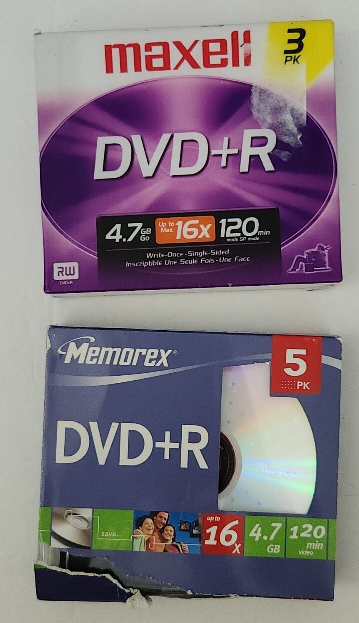 Maxell DVD+R 3 pk PLUS Memorex DVD+R 5 pk NEW 16x 4.7 GB 120 Minute