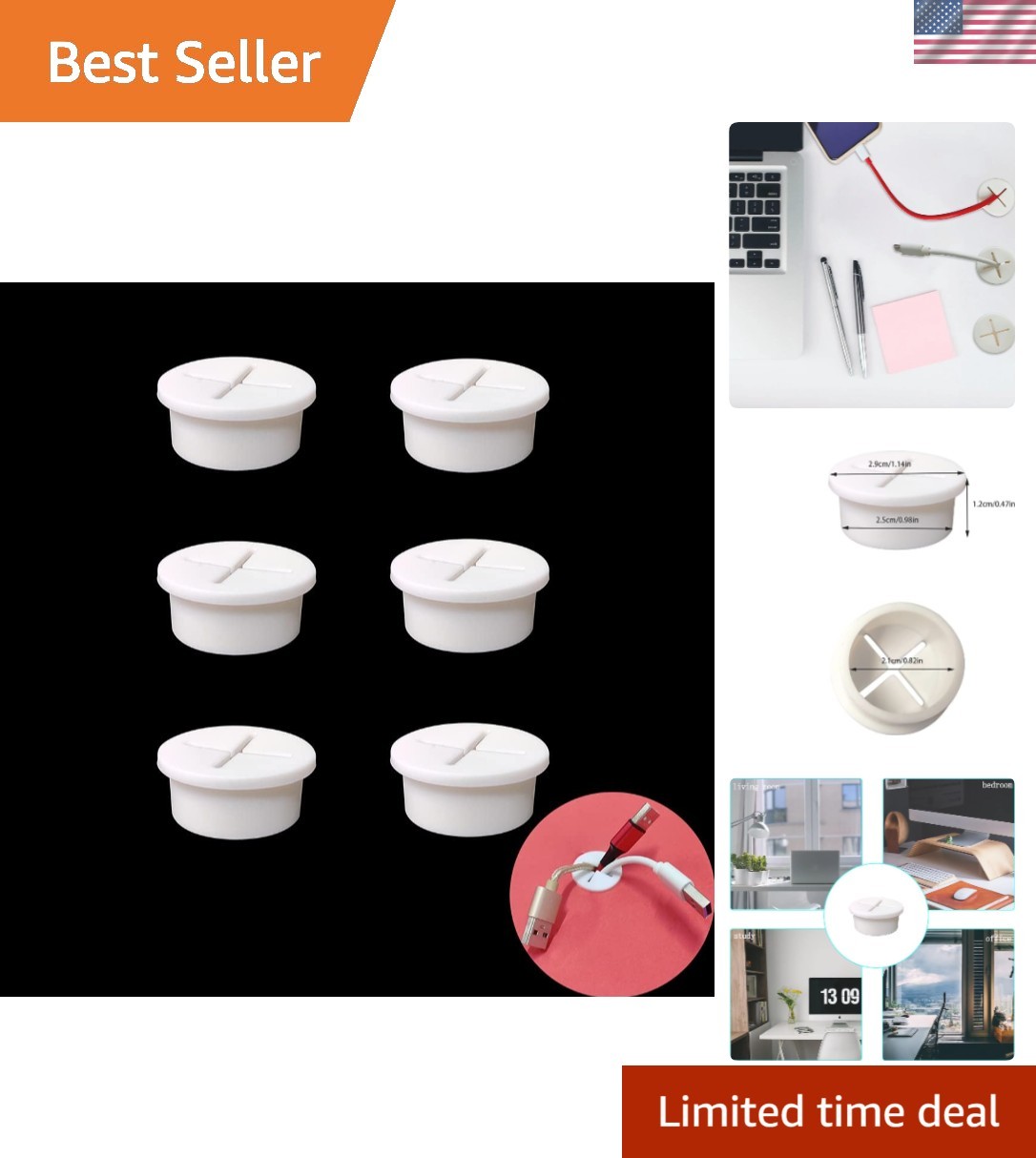 Modern 6 Pcs Desk Cord Grommets - 1 Inch Silicone Covers for Cable Management