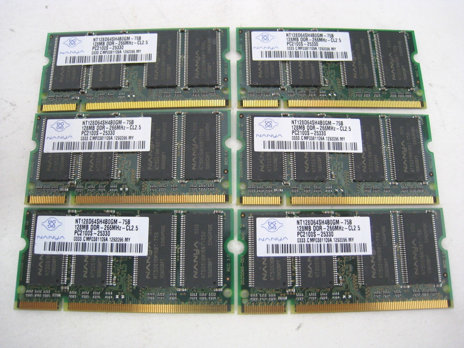 6x Nanya RAM for Laptop Notebook 128MB PC2100S Random Access Memory NT128D64SH4B