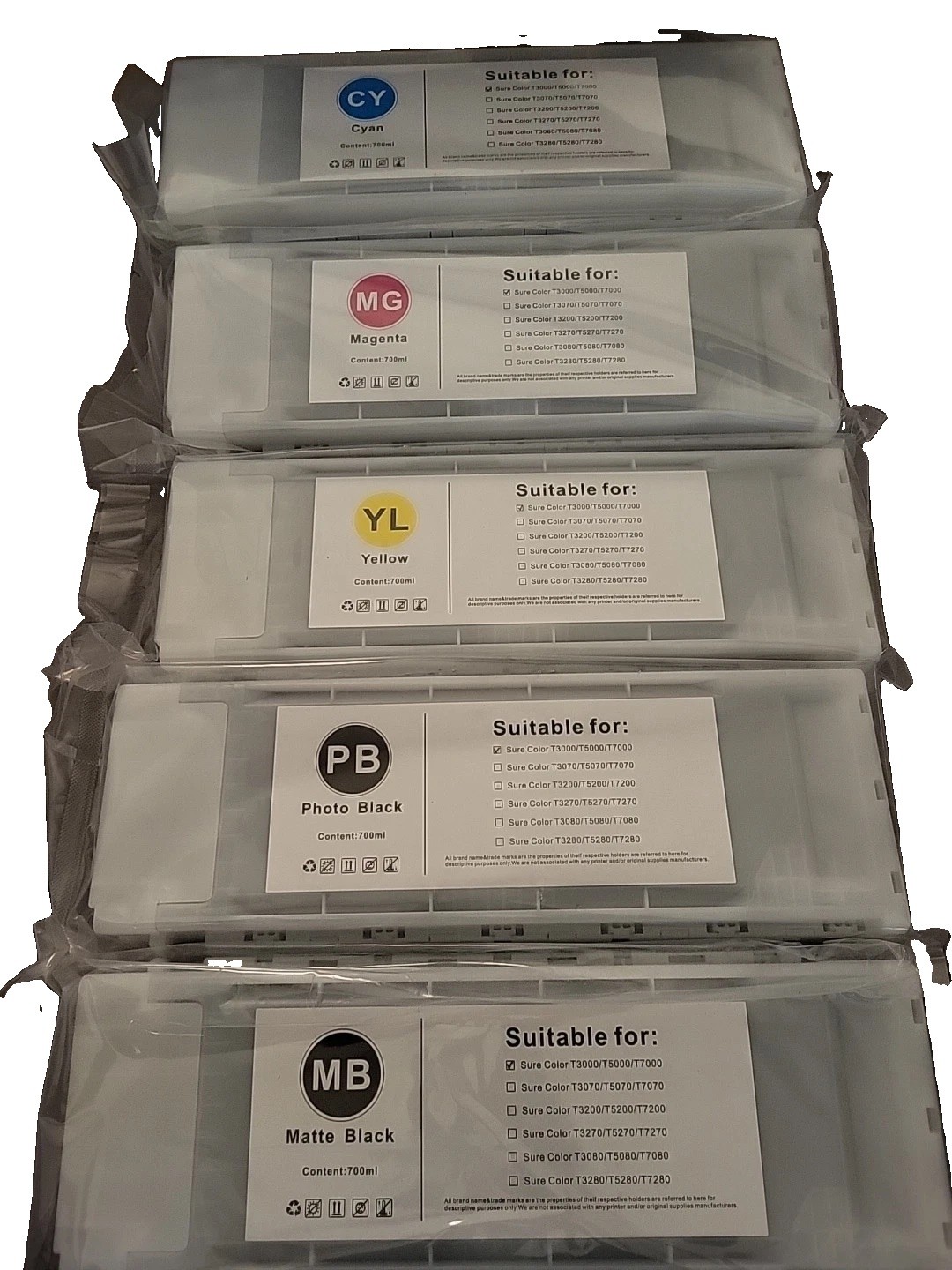 5 Pack T6941 Set For SURECOLOR T3000/T3200/T3270/T5000/T5070/T5270/T7000/T7070