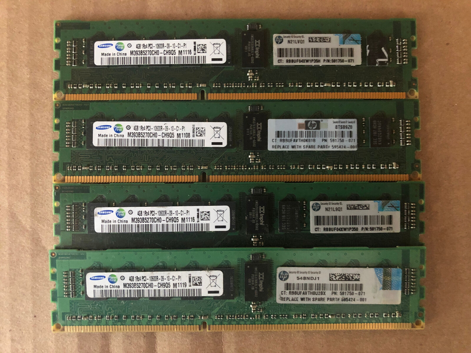 SAMSUNG 16GB (4X4GB) 1RX4 ECC SERVER MEMORY M393B5270CH0-CH9Q5 LOT OF 4  / I2-1