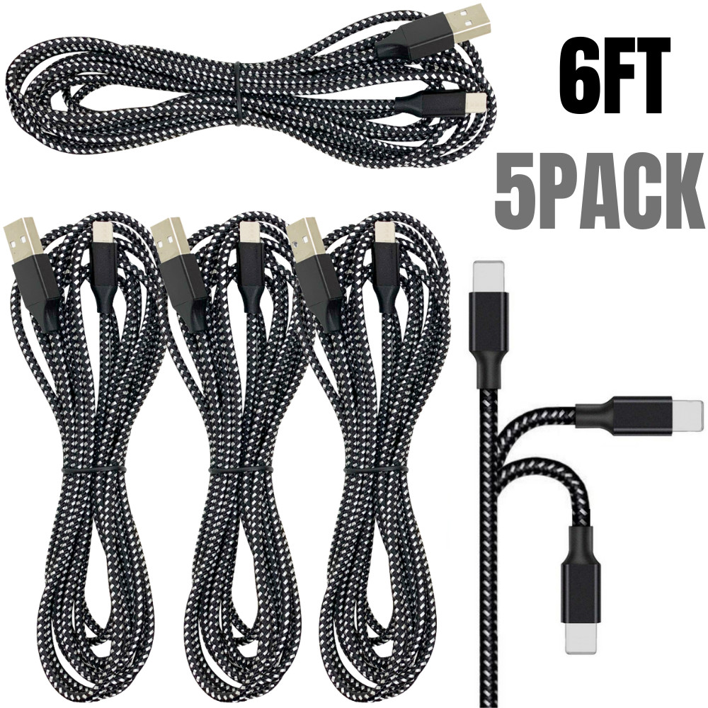 5Pack 6FT USB Fast Charger Cable Data Charging Cord For iPhone XR 8 7 6 SE iPad