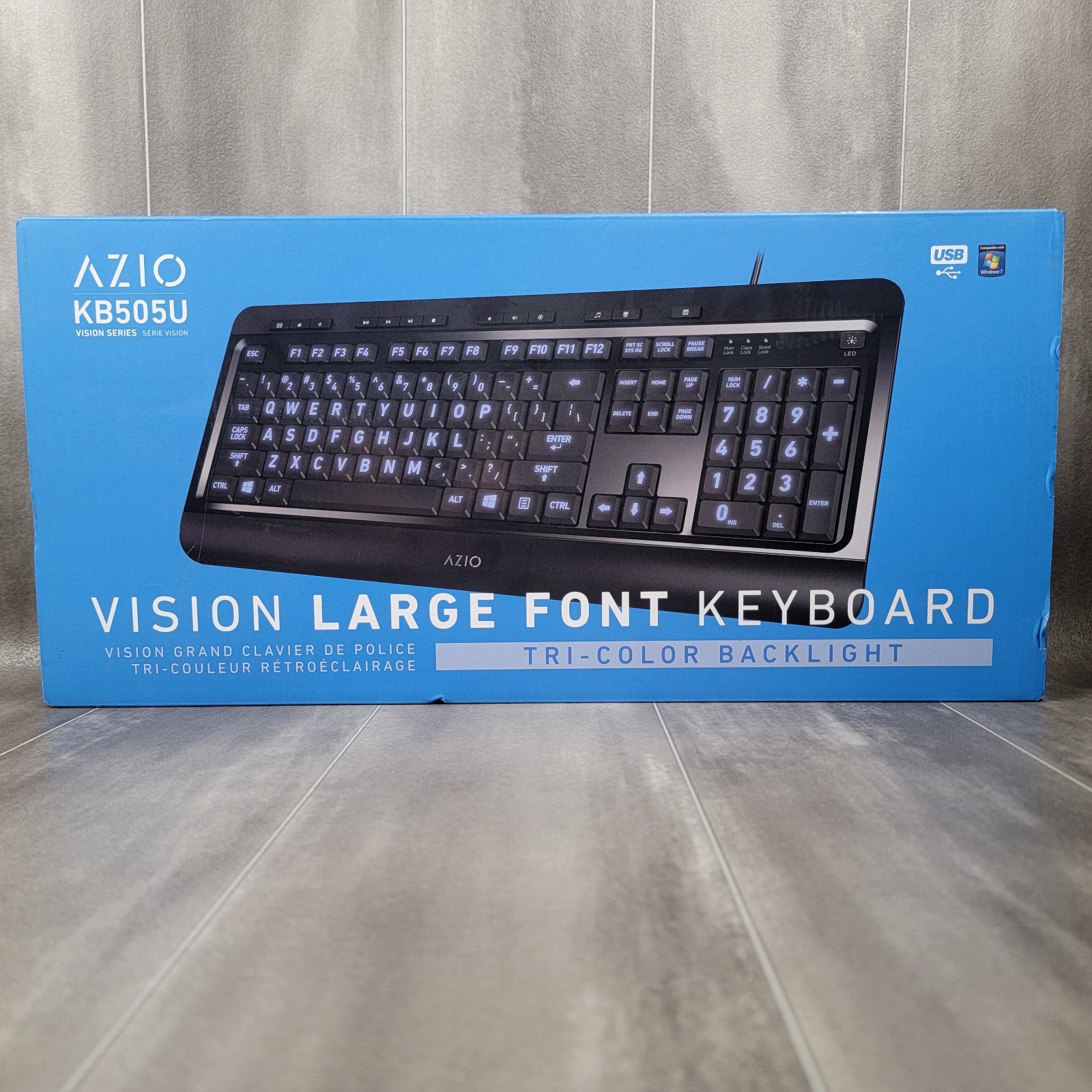 AZIO KB505U Vision USB Wired Keyboard for Large Font, Tri-Color New In Box