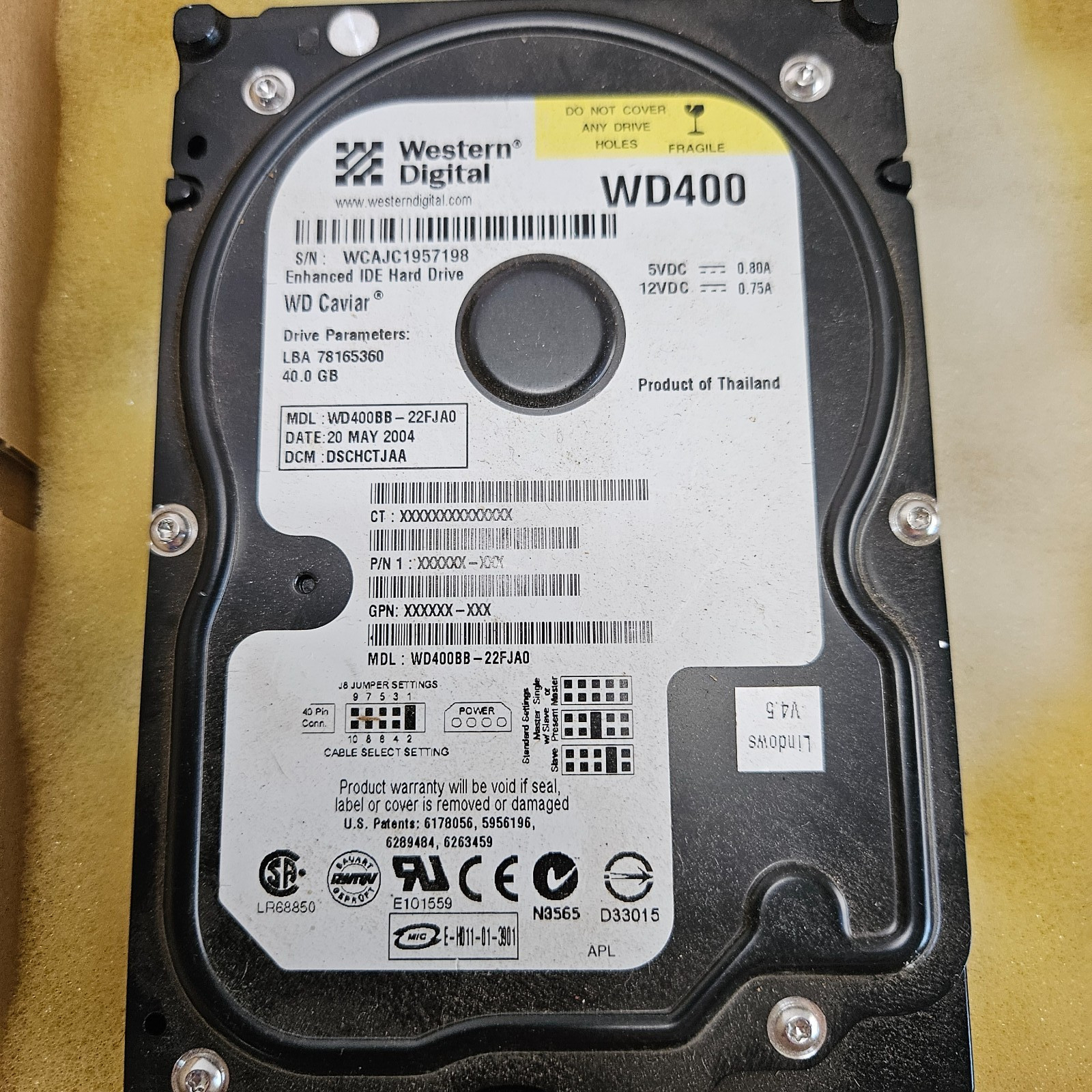 Western Digital WD Caviar WD400BB 40GB 3.5" IDE PATA Hard Drive