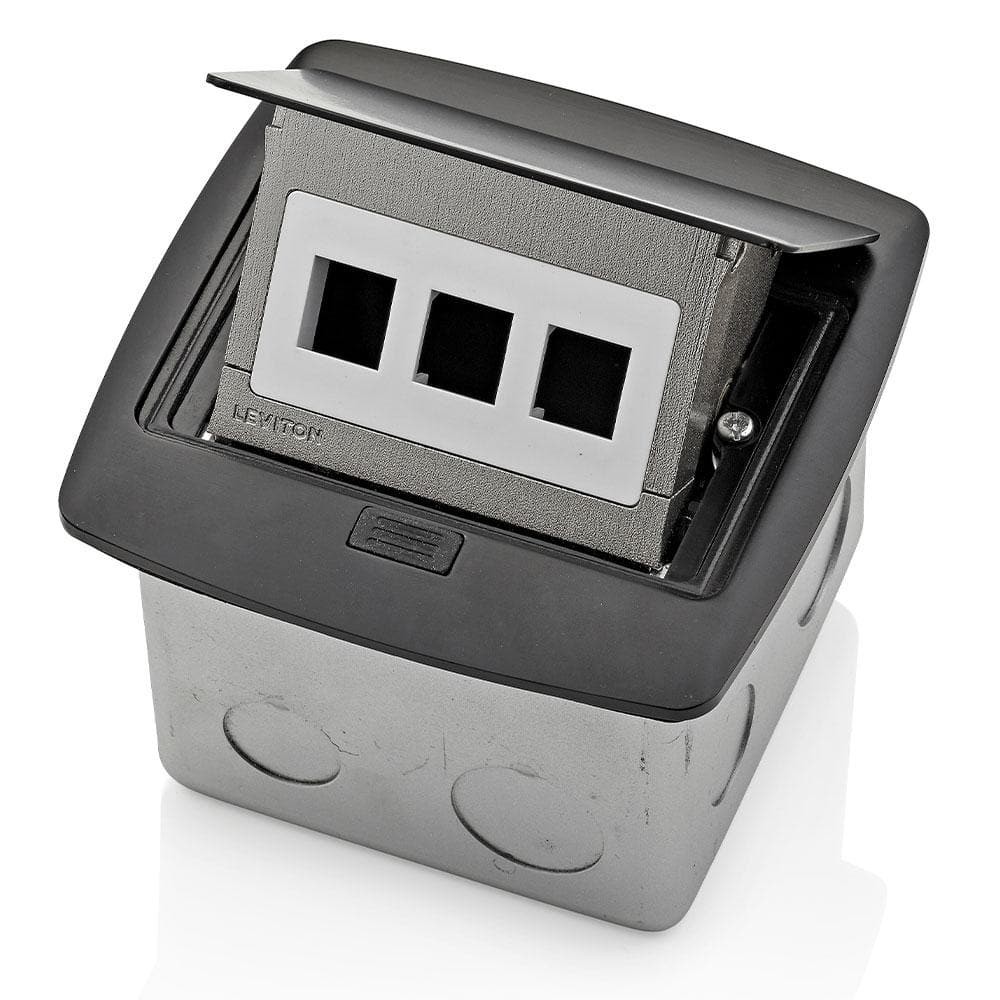 Leviton Pop-Up Floor Box with 3-Port QuickPort Insert, Black PFQP3-MB