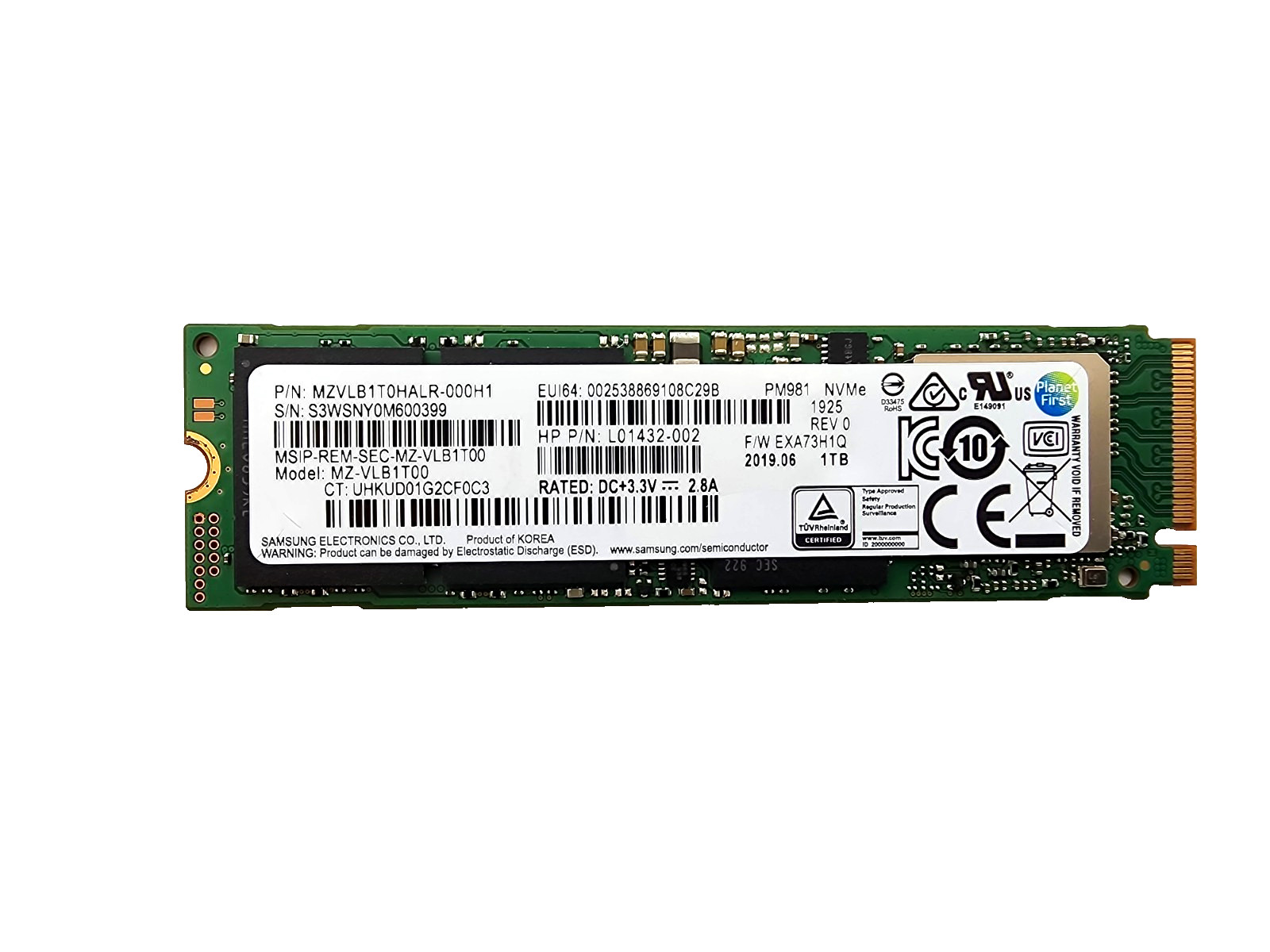 Samsung PM981 1TB NVMe M.2 SSD SOLID STATE DRIVE MZ-VLB1T00 open box 1 HOUR USE