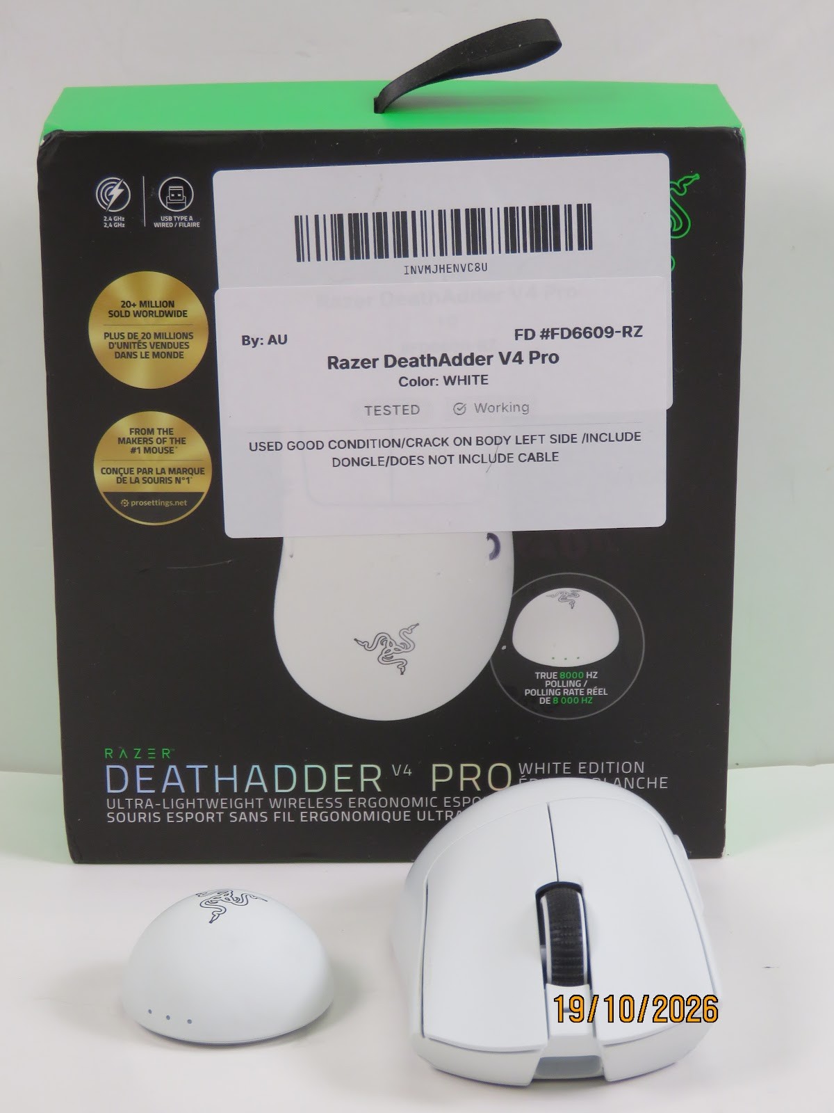 Razer DeathAdder V4 Pro Wireless Gaming Mouse White - FD6609-RZ
