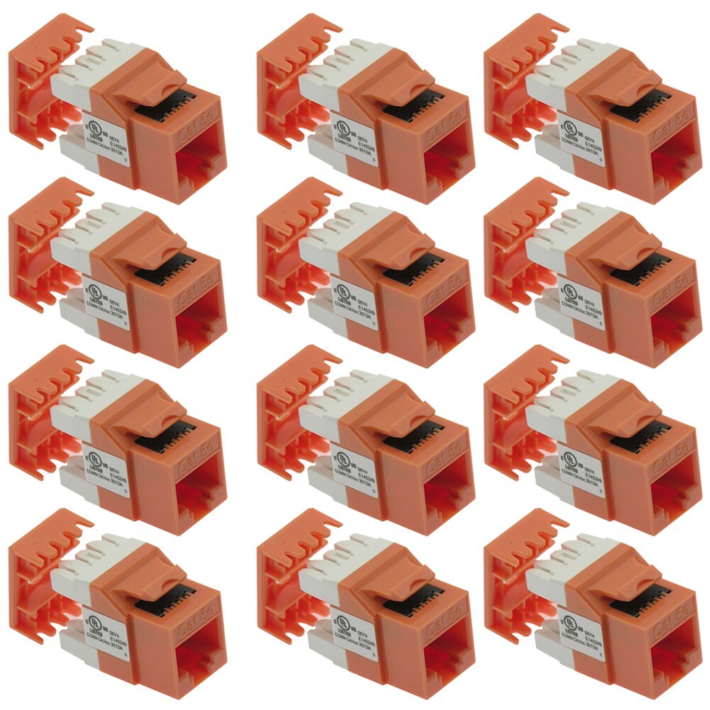 12 Pcs Cat5e RJ45 Network LAN Ethernet Keystone Jack 180° 110 Punch Down Orange
