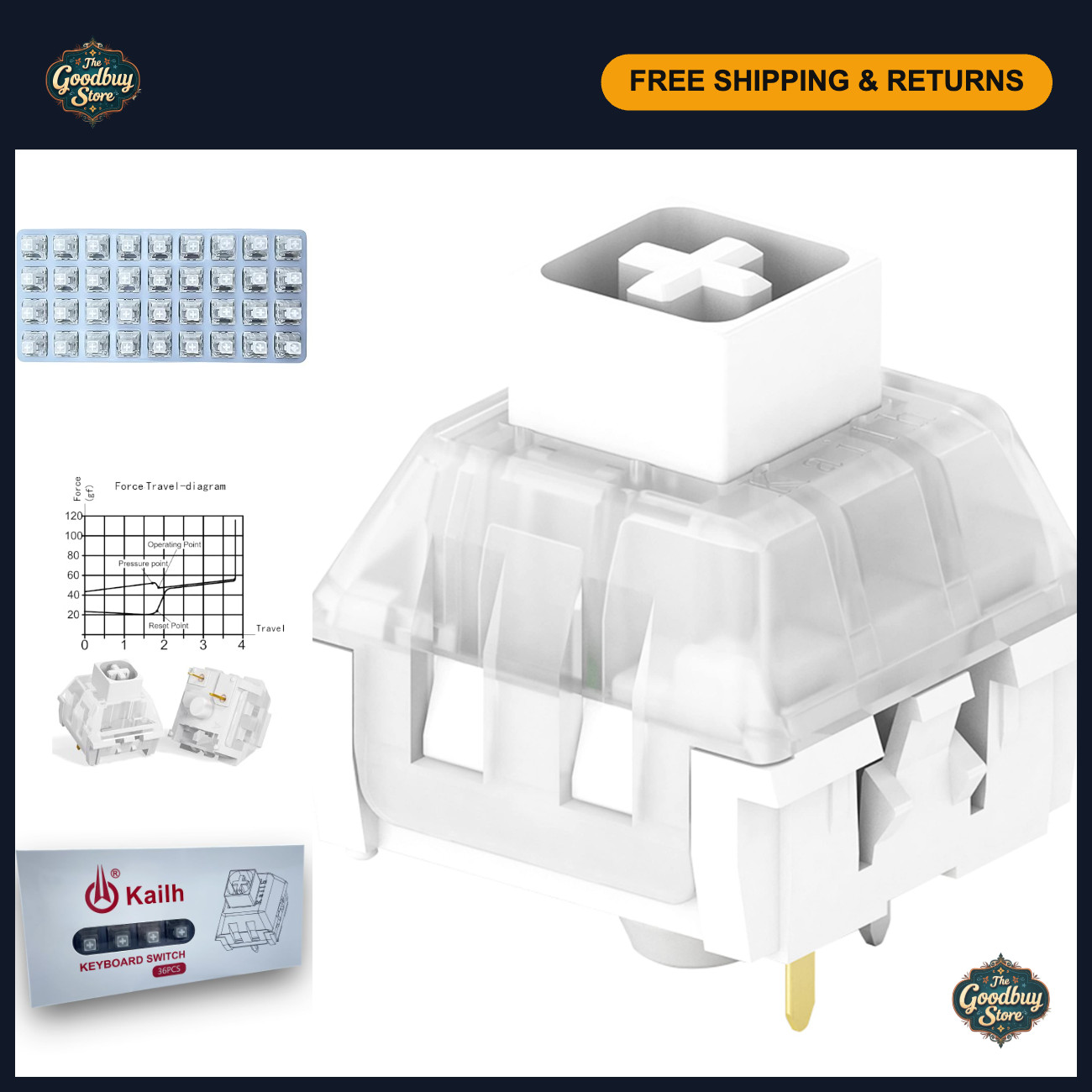 Hot-Swappable Mechanical Keyboard Switches - Kailh Box White Clicky, 72pcs, Dust
