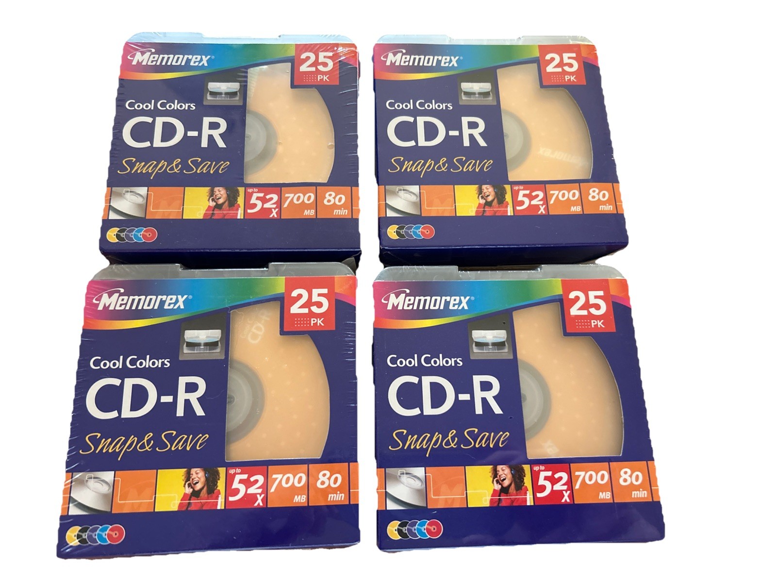 CD-R MEMOREX 25 Cool Colors 52x, 700MB, 80min, Lot Of Four 25PK New Sealed