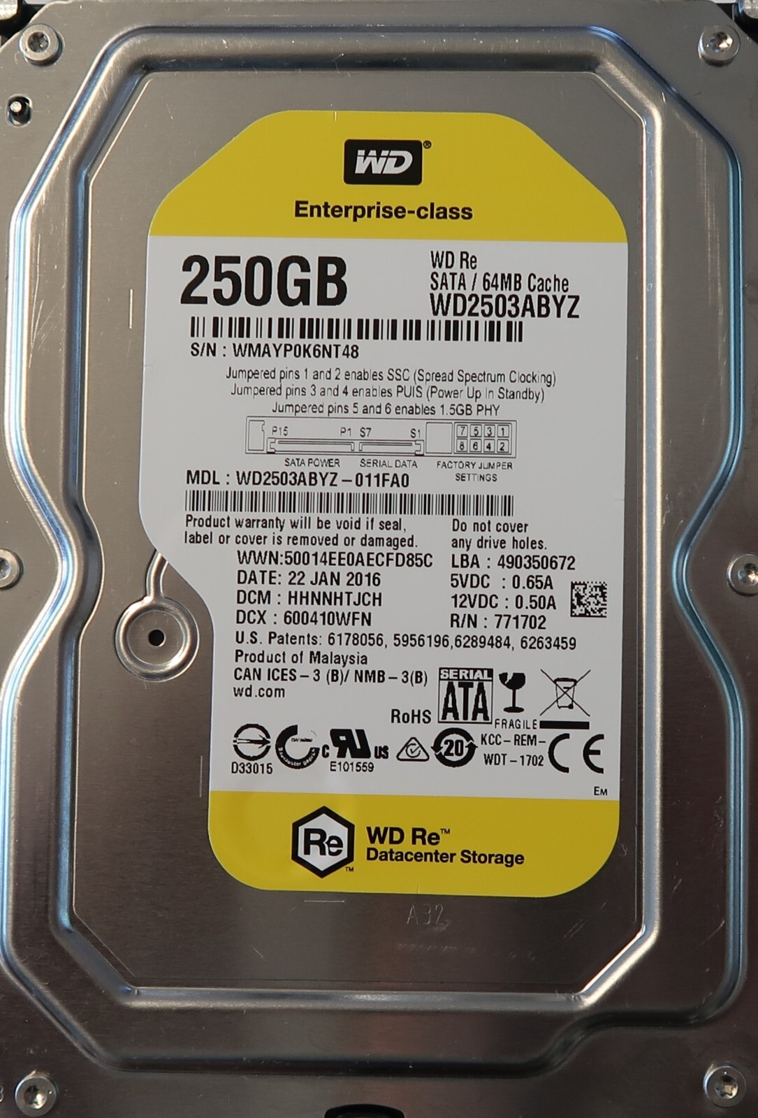 Western Digital WD2503ABYZ Enterprise Re 64MB Cache 7200rpm 3.5" Sata hard drive