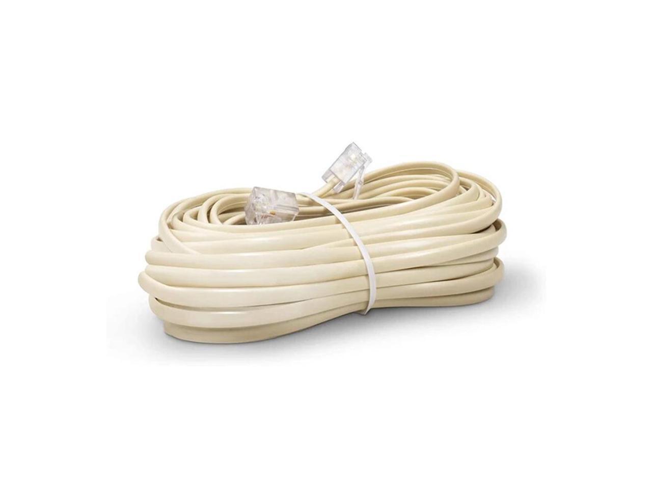 RJ-11 Ethernet Telephone Cord Phone Cable Extension Line Wire Ivory Beige 25 ft