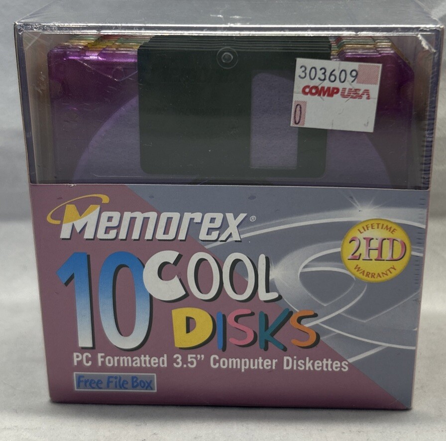 Memorex 10 Cool Disks 2HD PC Formatted 3.5" Diskettes Sealed NIP File Box