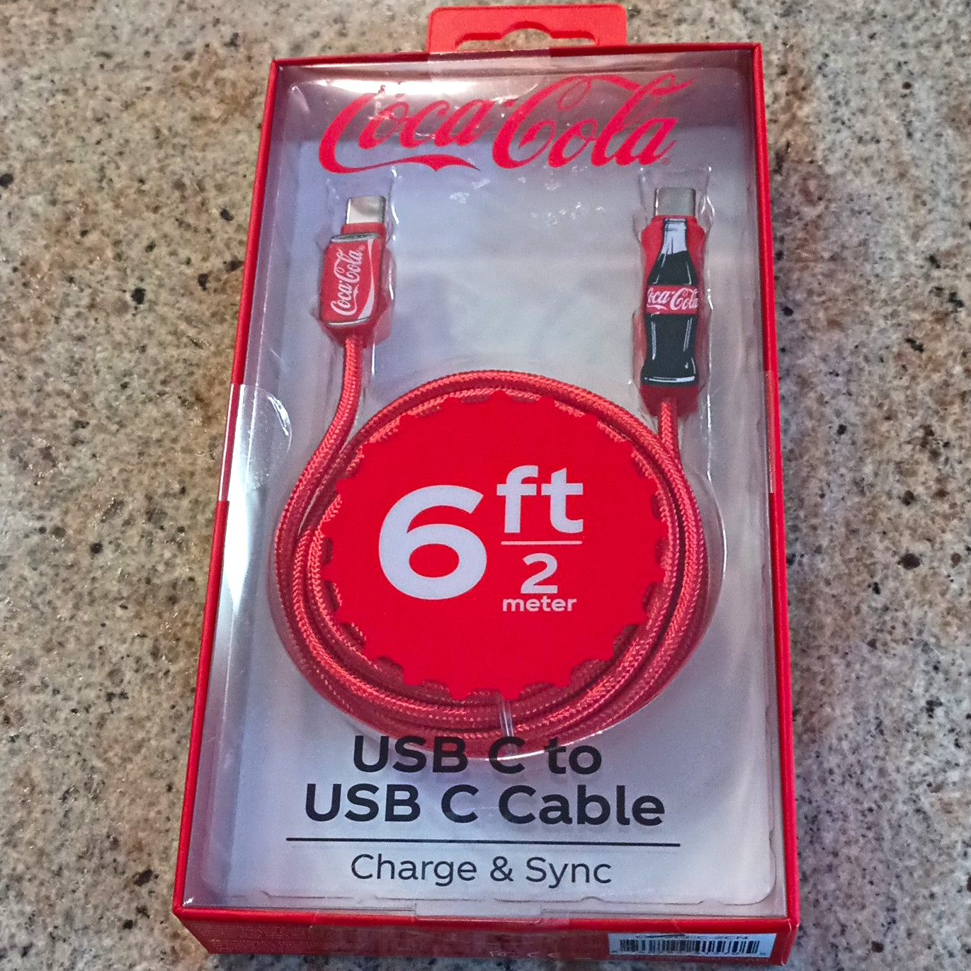 Coca-Cola USB-C to USB-C USB Cable 6 ft Charge & Sync Red Universal