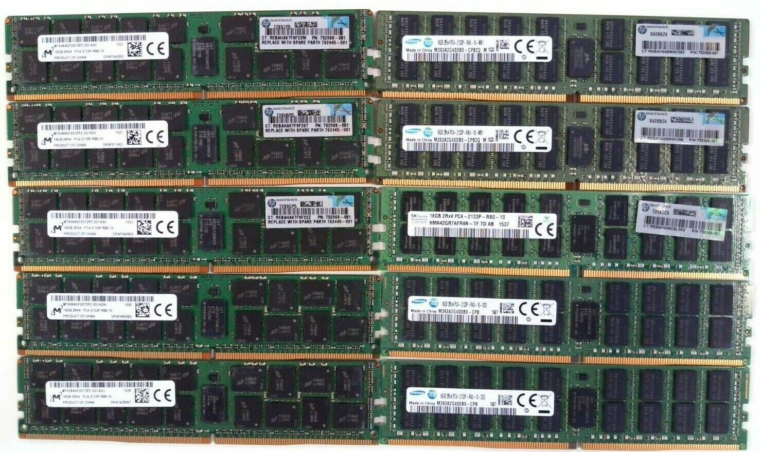 [ LOT OF 10 ]  16GB 2Rx4 PC4-2133P RDIMM DDR4-17000 ECC Server Memory RAM