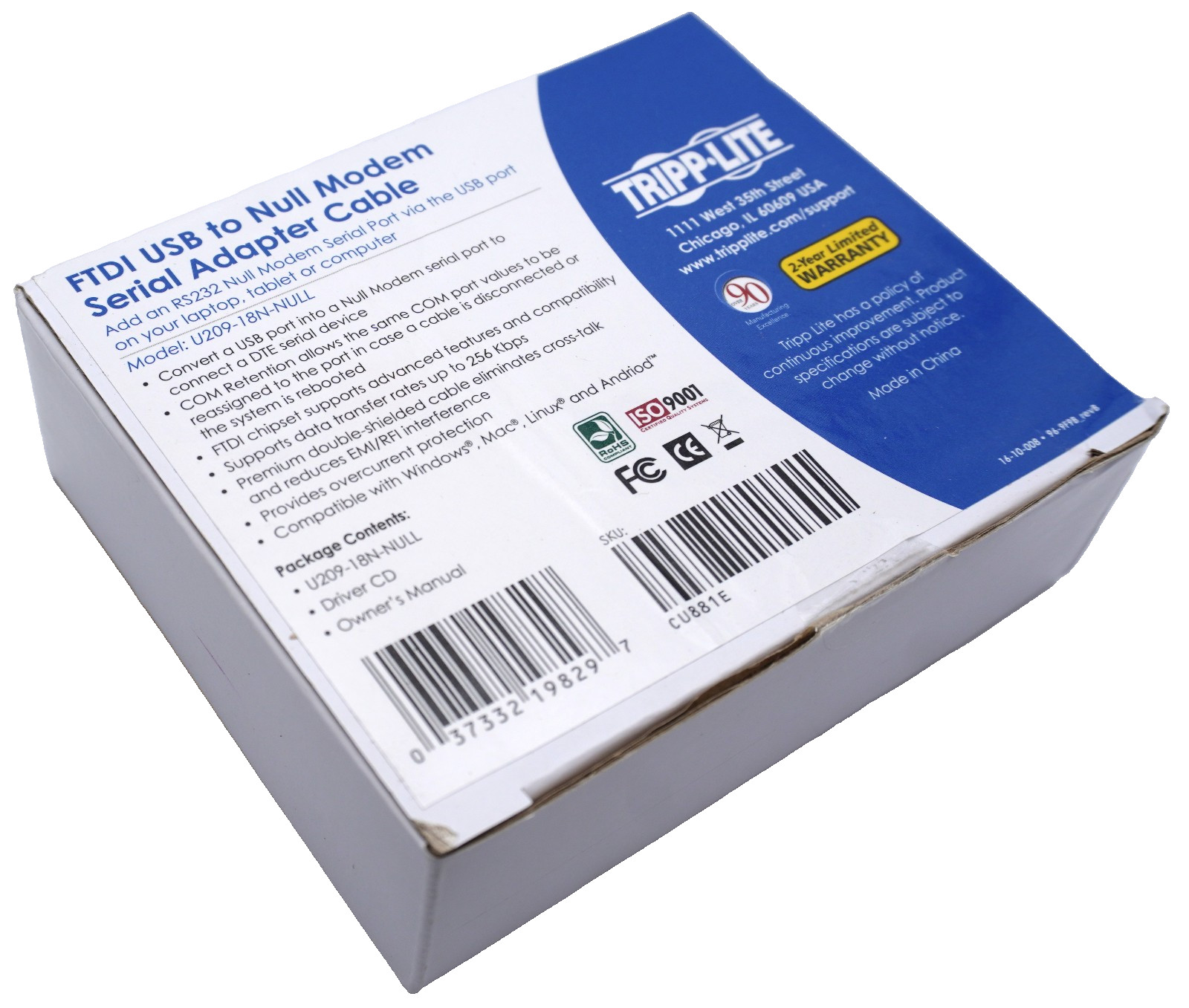 Tripp Lite 18in USB to Null Modem Serial FTDI Adapter Cable with COM Retention