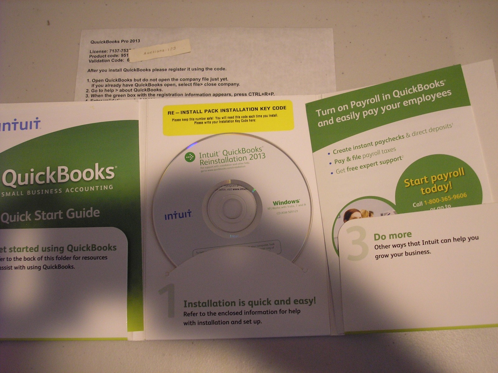 INTUIT QUICKBOOKS PRO 2013 FOR WINDOWS w/Validation code =LIFETIME LICENSE=