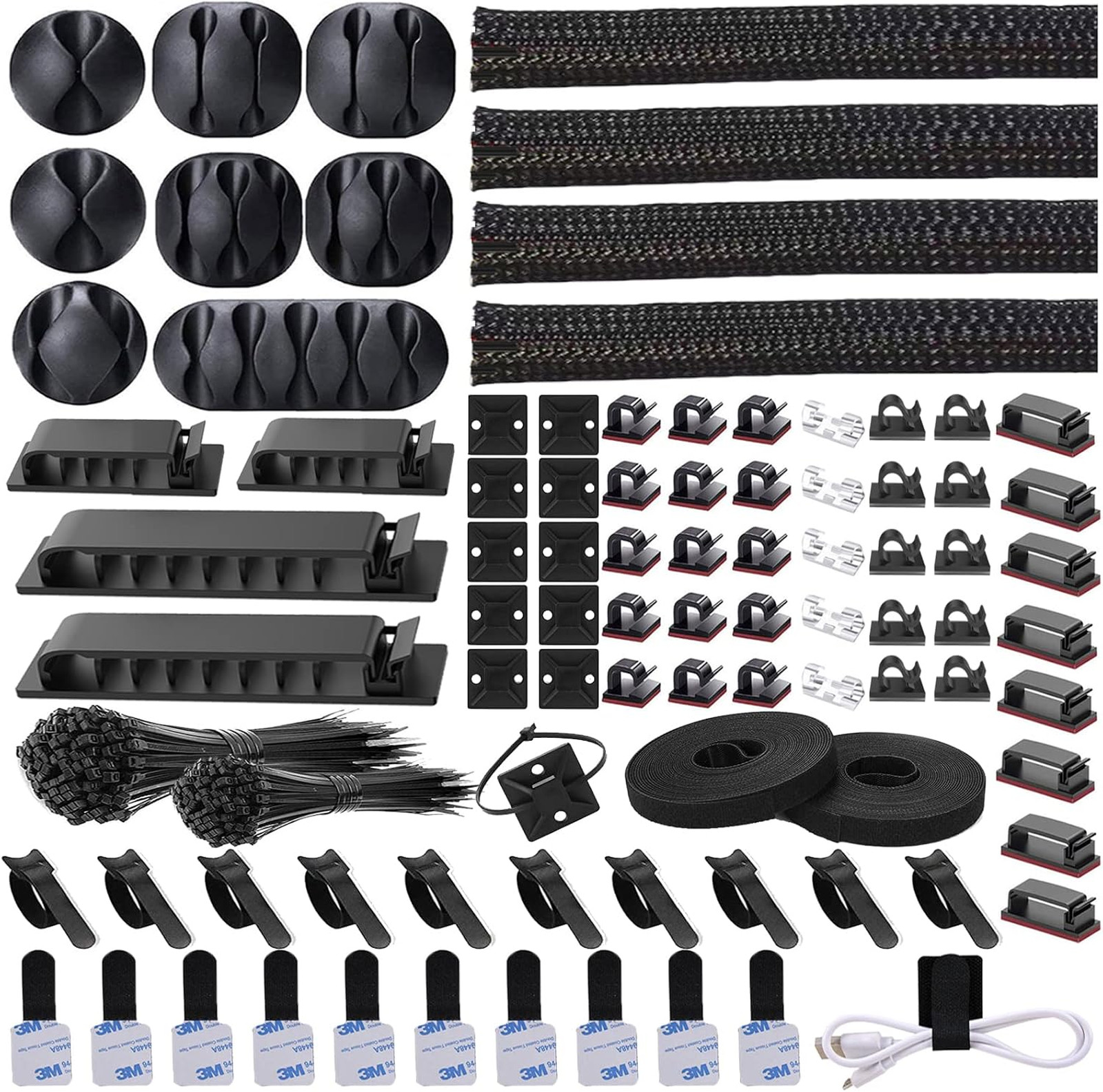 Cable Management Organizer Kit with Cable Sleeves Clips Ties and Mounts for