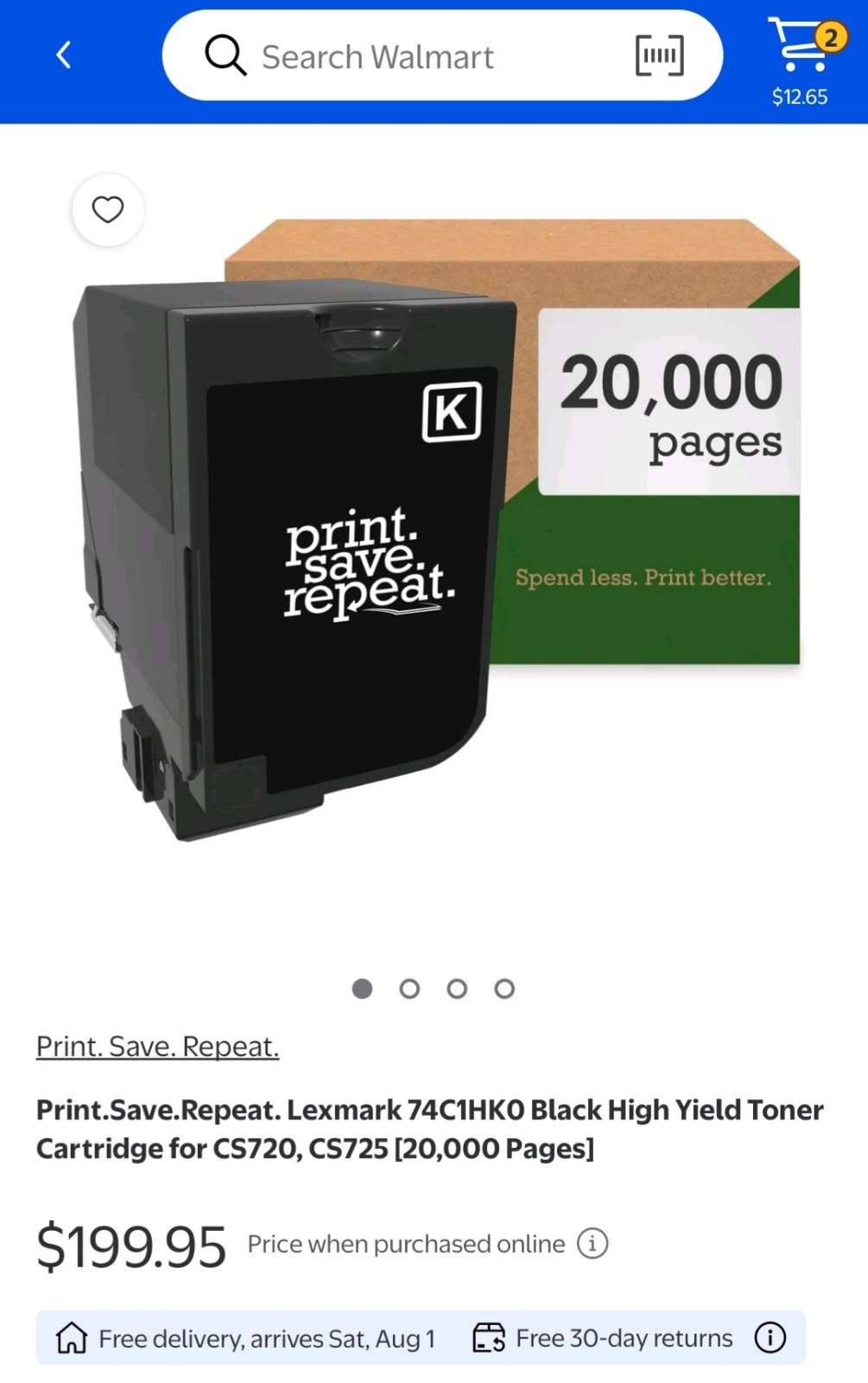 Print.Save.Repeat. 74C1HK0 Black Toner Cartridge for CS720, CS725 [20k pgs]