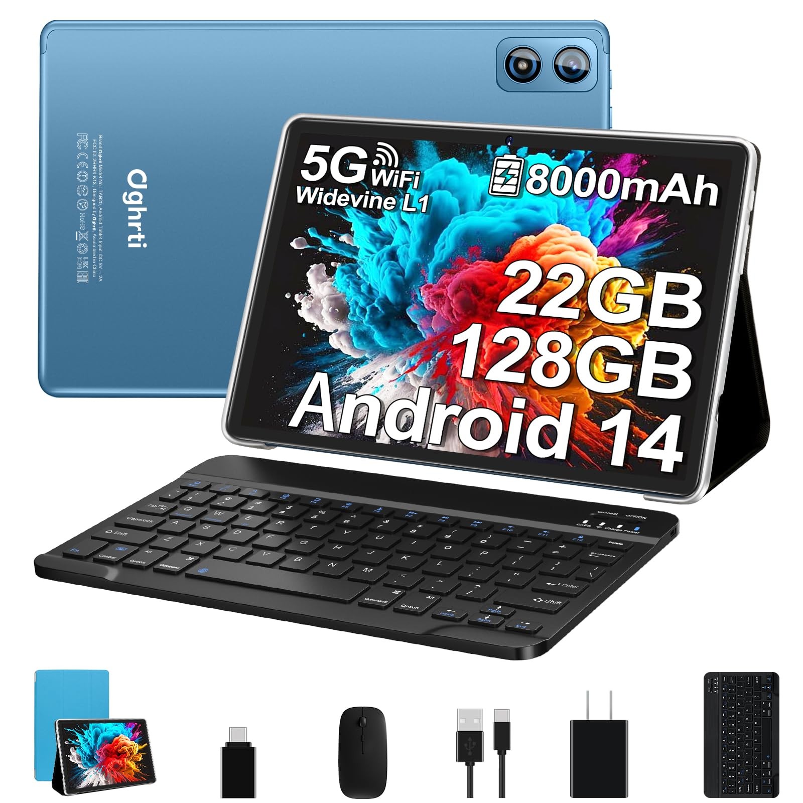 Dghrti 2025 Android 14 Tablet 10 inch, 22G RAM+128G ROM/1TB Expansion, 8000 mAh
