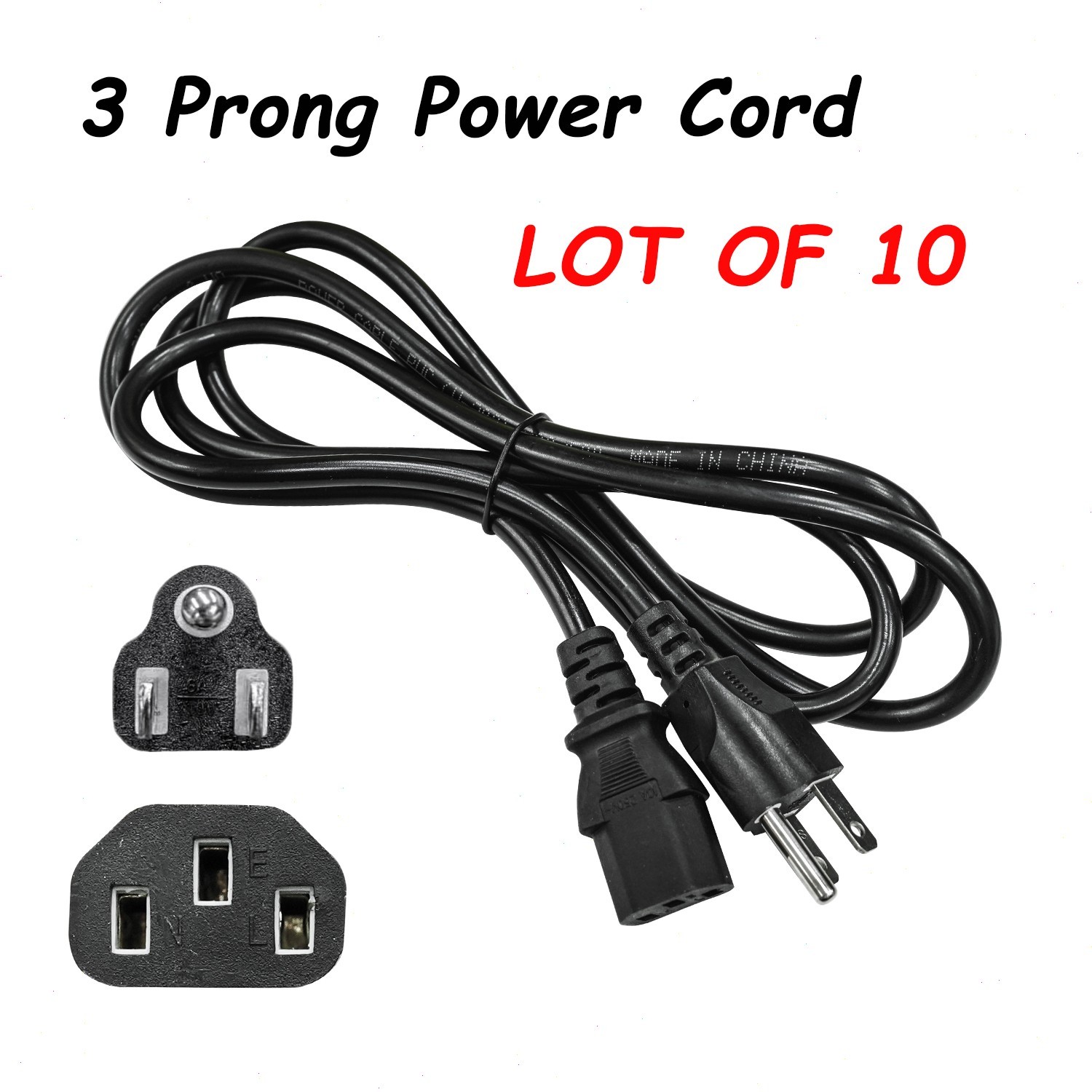 10 Pack USA Standard AC Power Cord Cable Desktop Monitor Computer PC 6ft IEC320