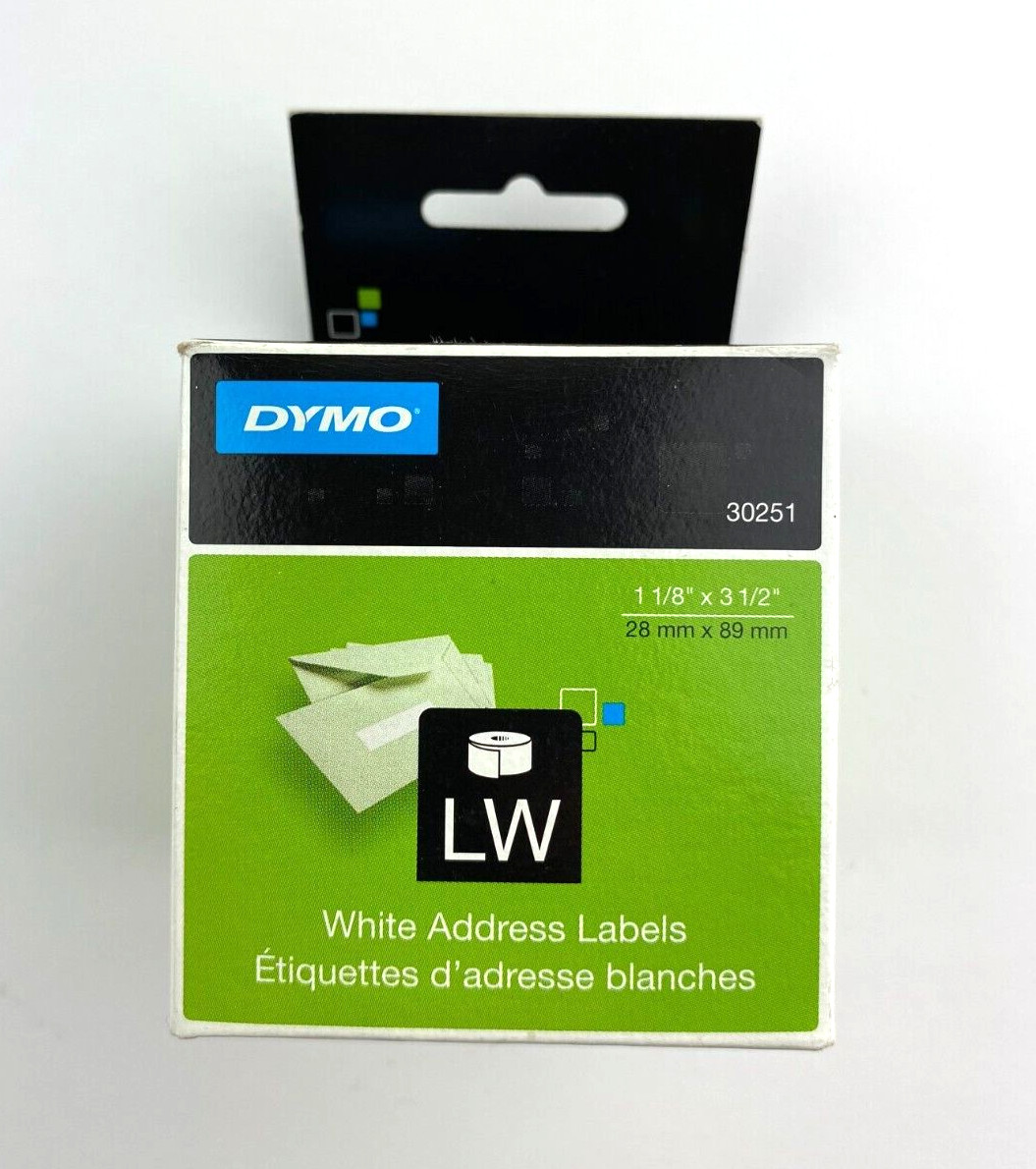 DYMO LabelWriter Address Labels 1 1/8 x 3 1/2 White 130 Labels/Roll 2 Rolls/Pack