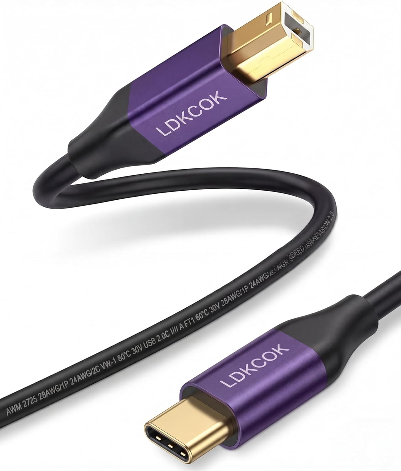 LDKCOK USB C to USB B Printer Cable 3FT, Premium Gold-Plated Type C to MIDI Cabl