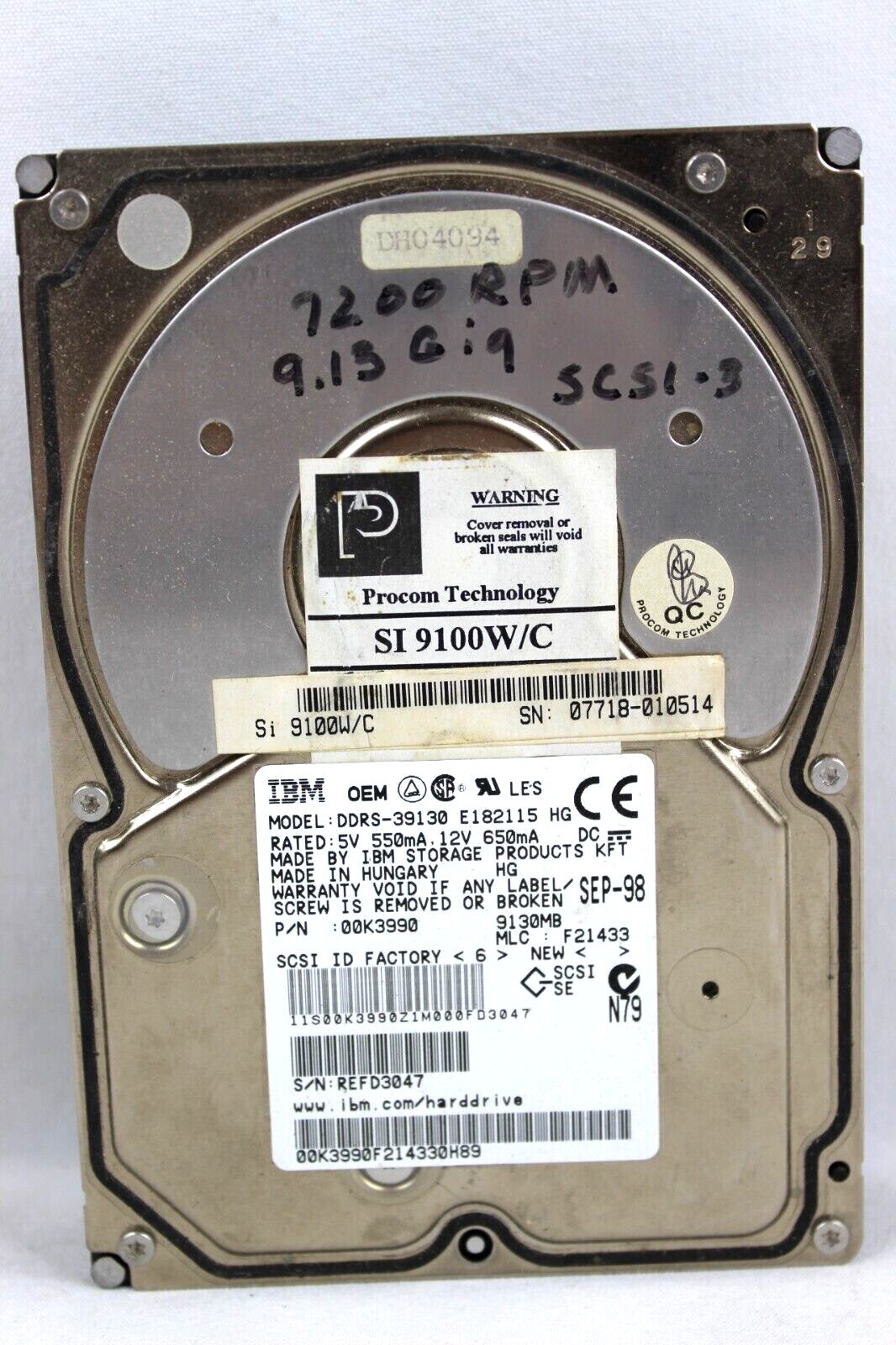 IBM DDRS-39130 E182115 HG 9130MB HDD Computer Hard Drive TESTED