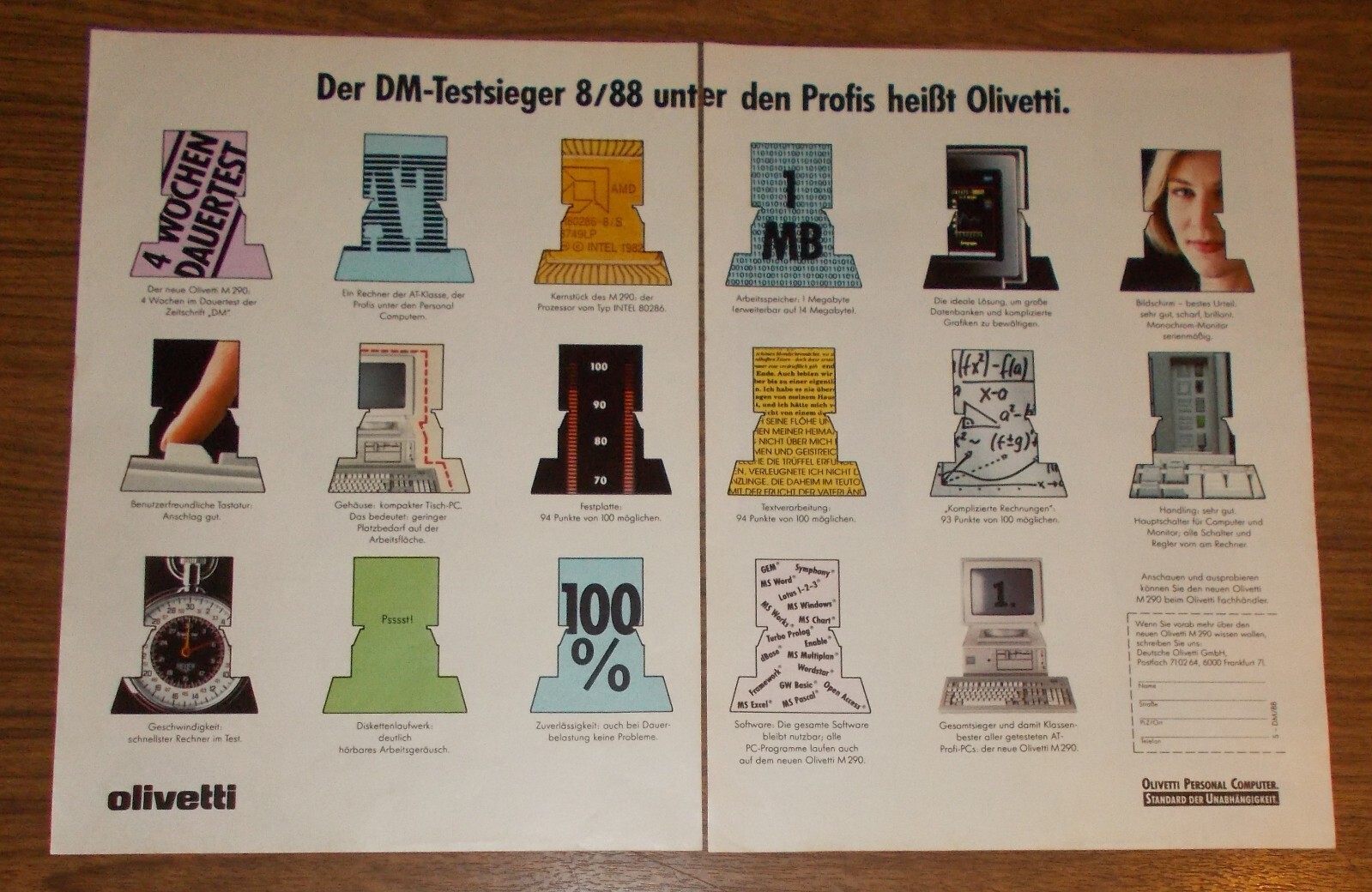 Rare Advertising OLIVETTI M290 Personal Computer - Test Winner 1988