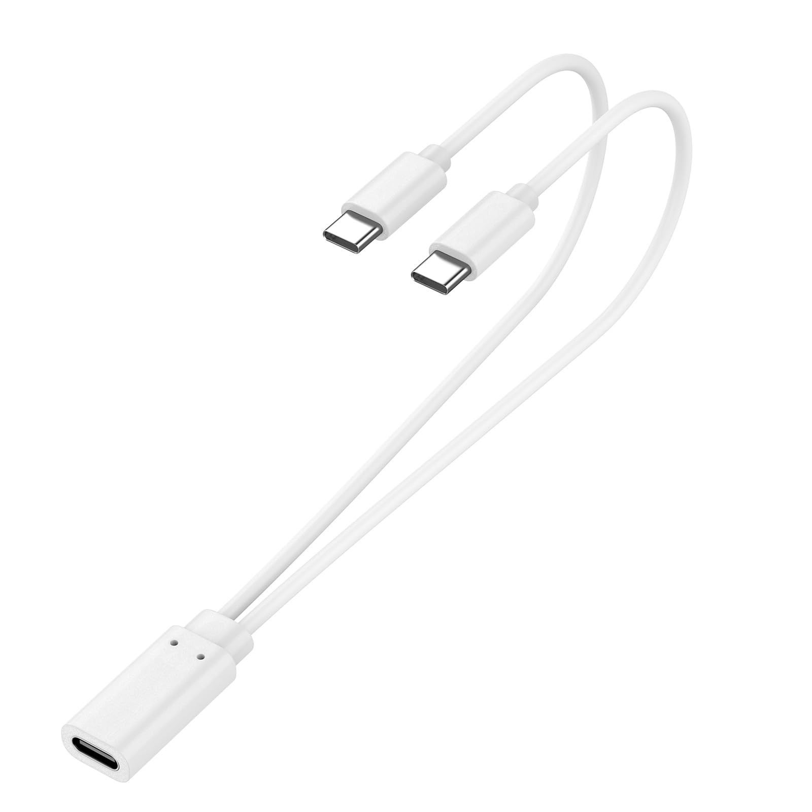 2-in-1 USB C Splitter Charge Cable, USB-C Female to Male, 1 in 1 Foot, White