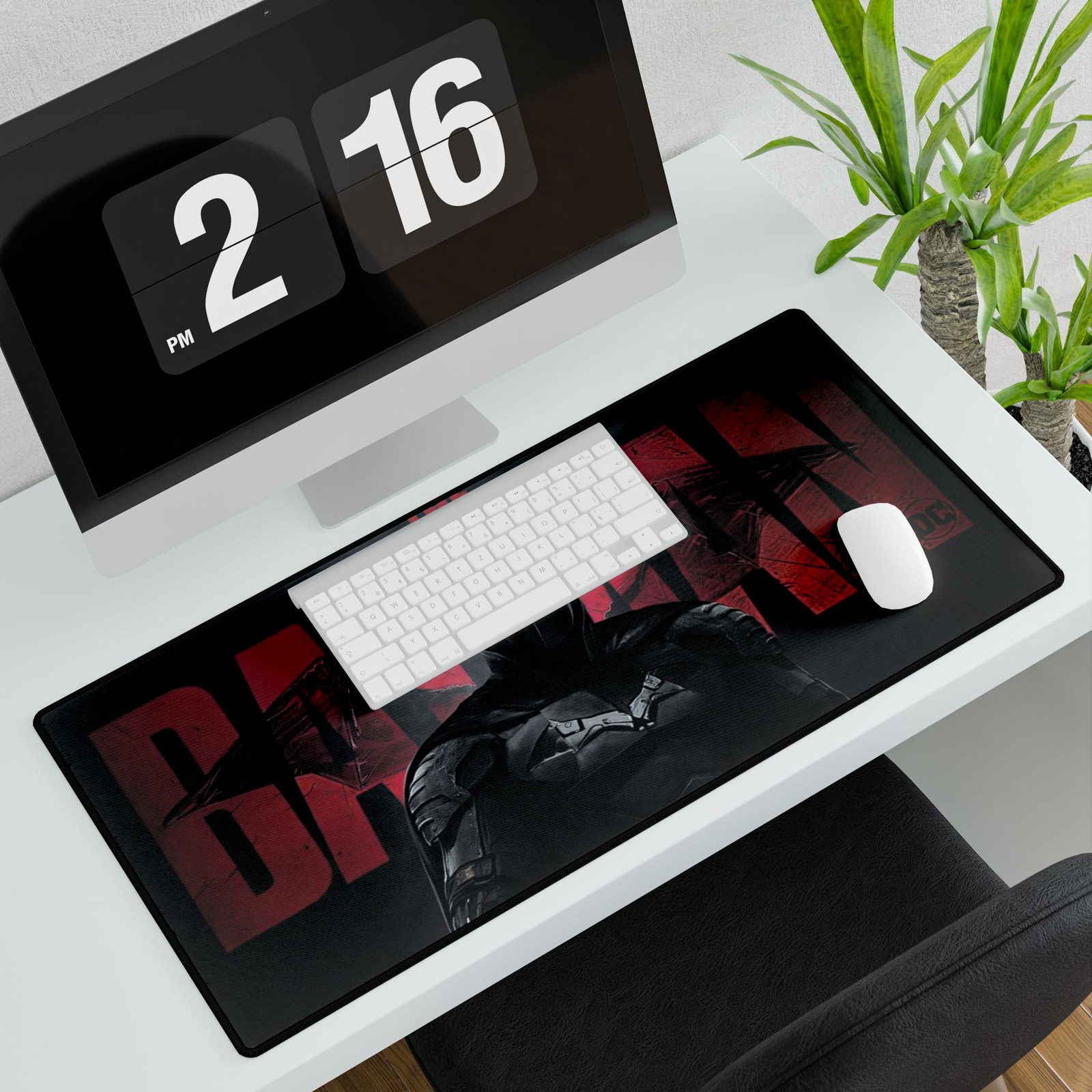 Dark Batman Silhouette Desk Mat | Red Gotham Logo
