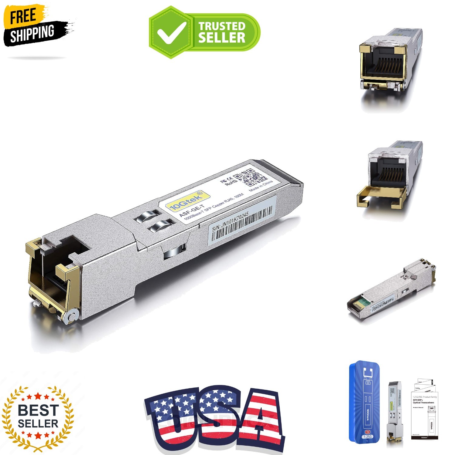 1.25G SFP-T, 1000BASE-T Copper SFP, SFP to RJ45 SFP Module Transceiver for Ci...