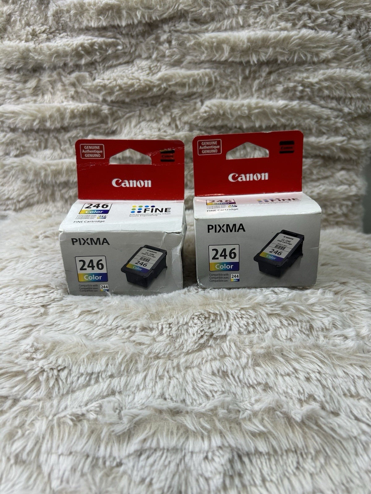 2x Canon CL-246 Color Ink Cartridges – OEM – Sealed – One Box Slightly Worn