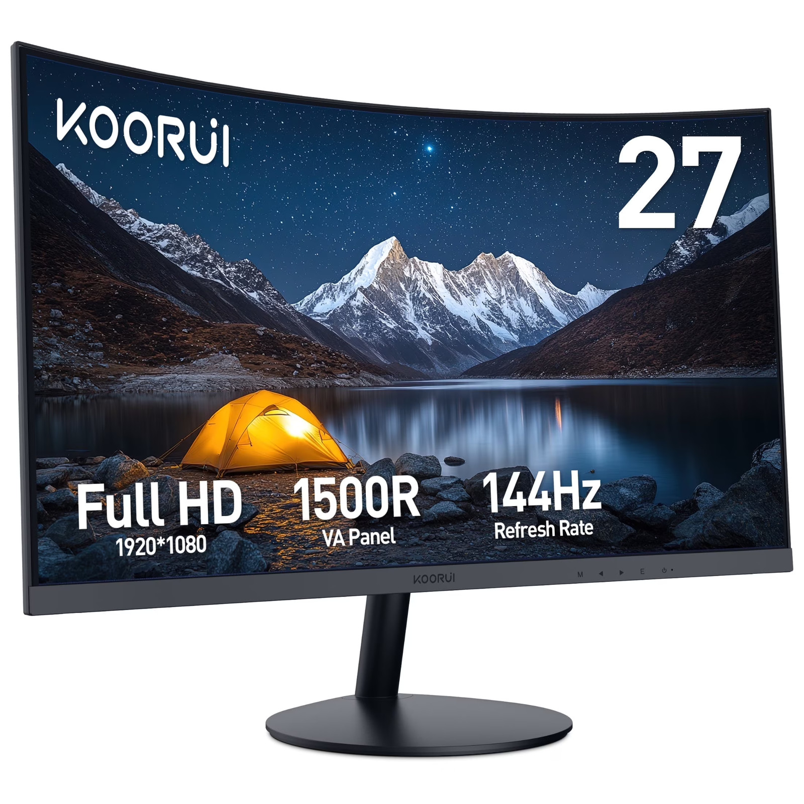 KOORUI 27" 144Hz Curved Computer Monitor, 1080P FHD Gaming Monitor, Power